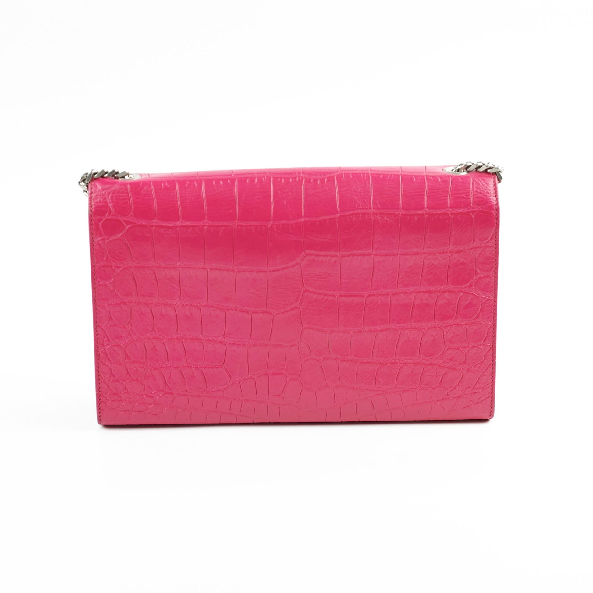 YSL Saint Laurent Croc Kate Tassle Bag Pink Embossed Shoulder Bag