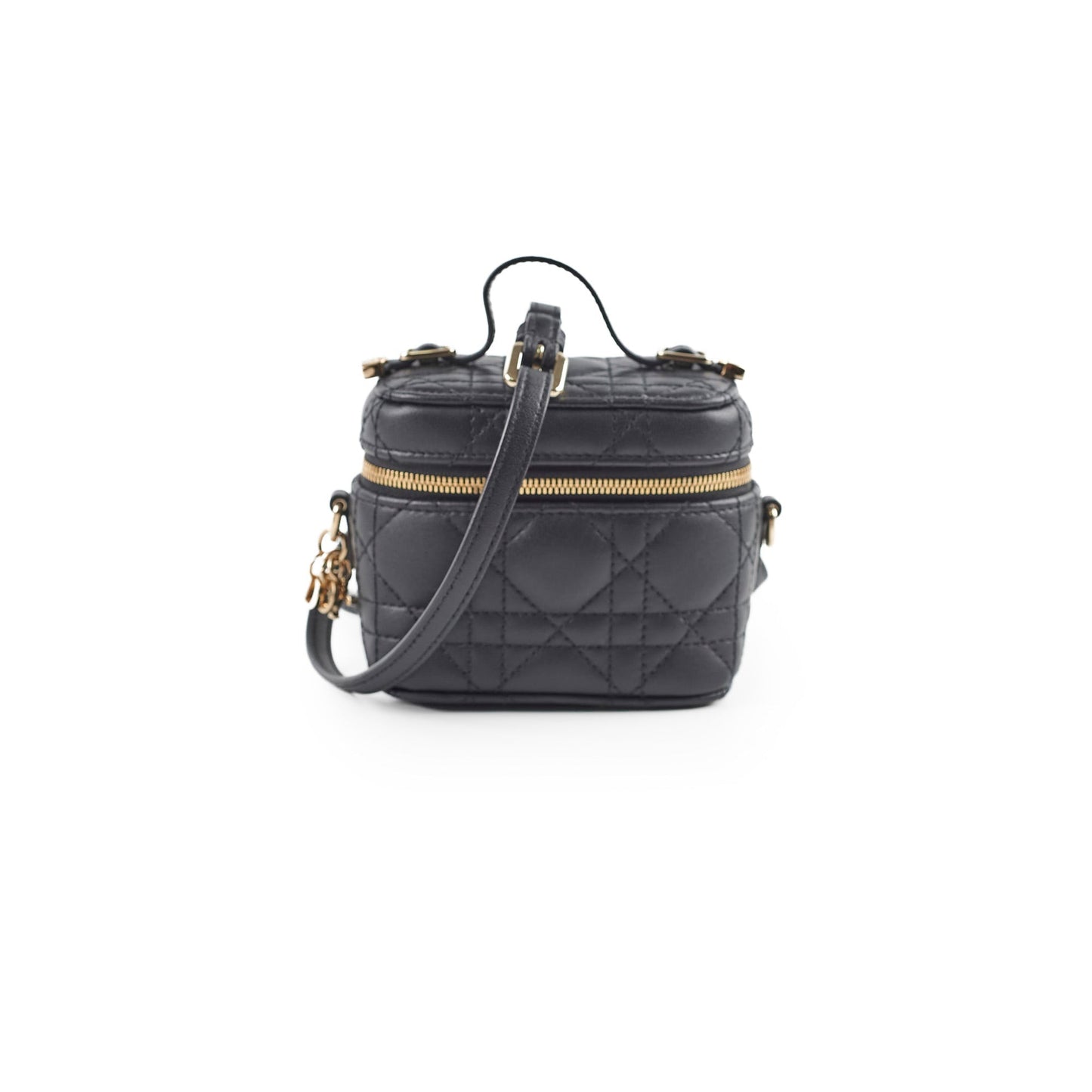 Dior Christian Vanity Case Cannage Crossbody Bag Lambskin Black Micro