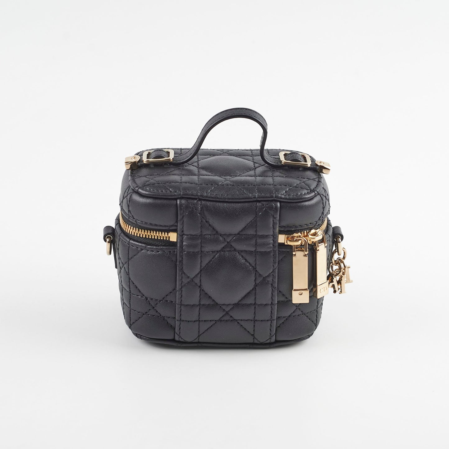 Dior Christian Vanity Case Cannage Crossbody Bag Lambskin Black Micro