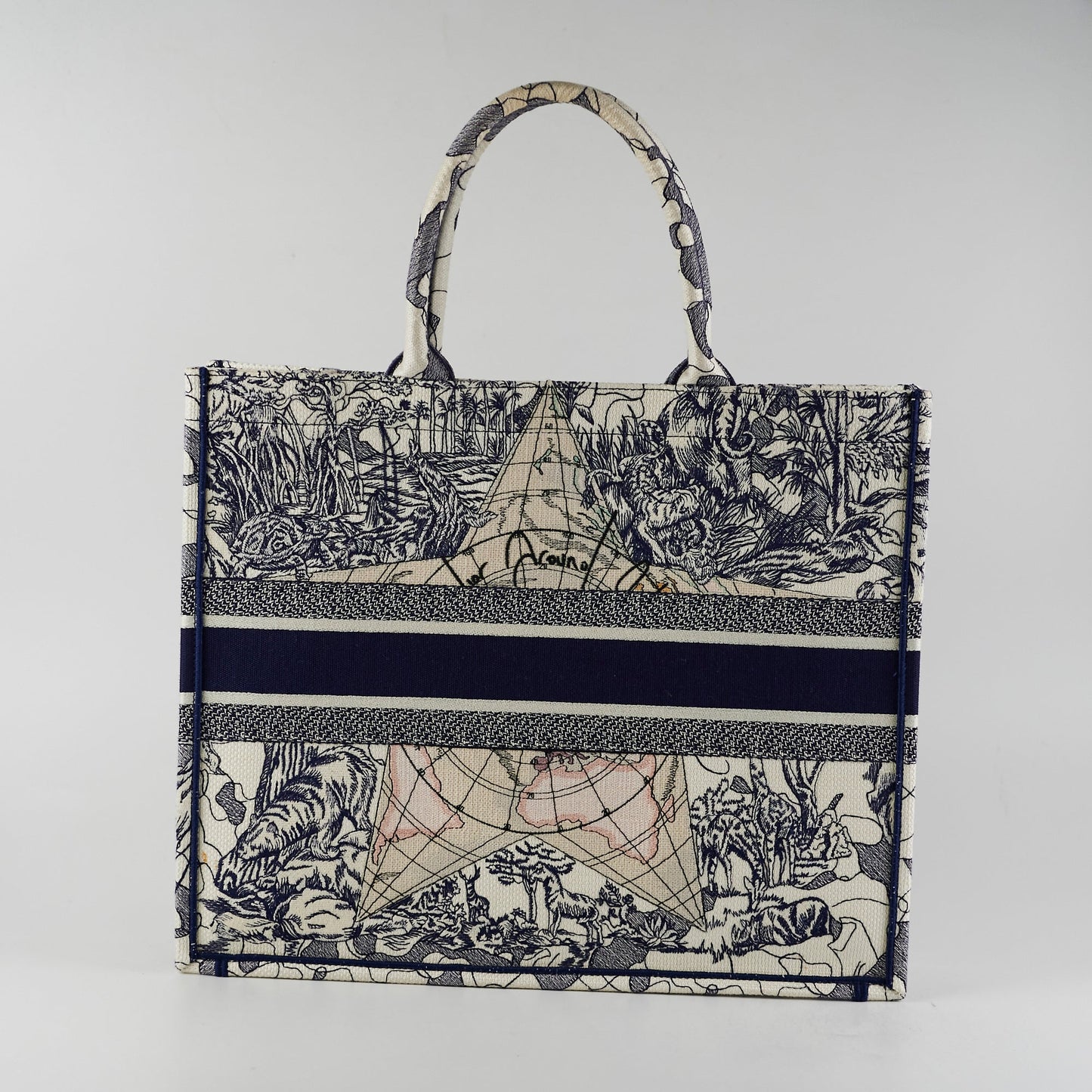 Dior Item Book Tote Around The World Navy Large Tote Bag