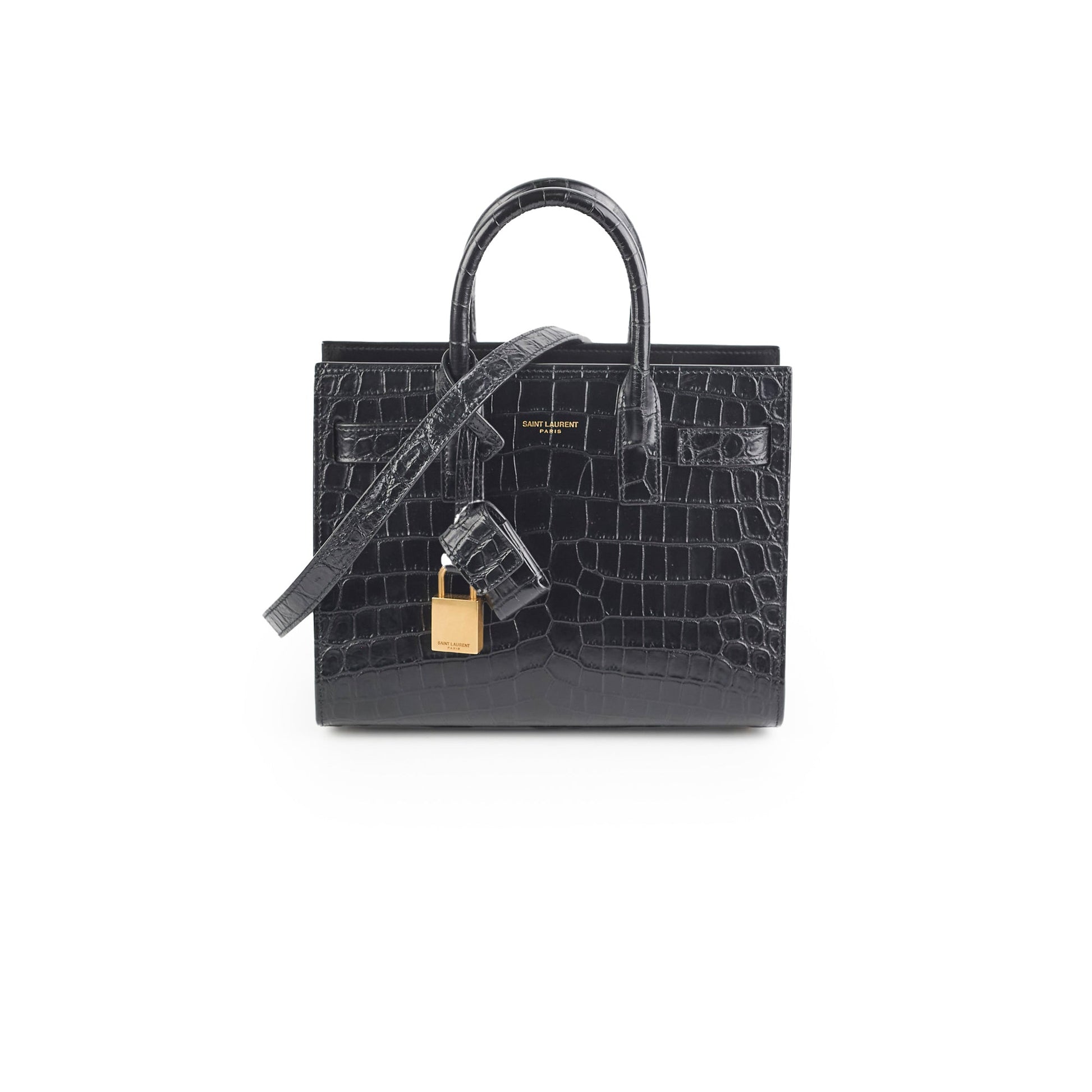 YSL Saint Laurent Sac De Jour Nano Croc Crossbody Bag Black Embossed