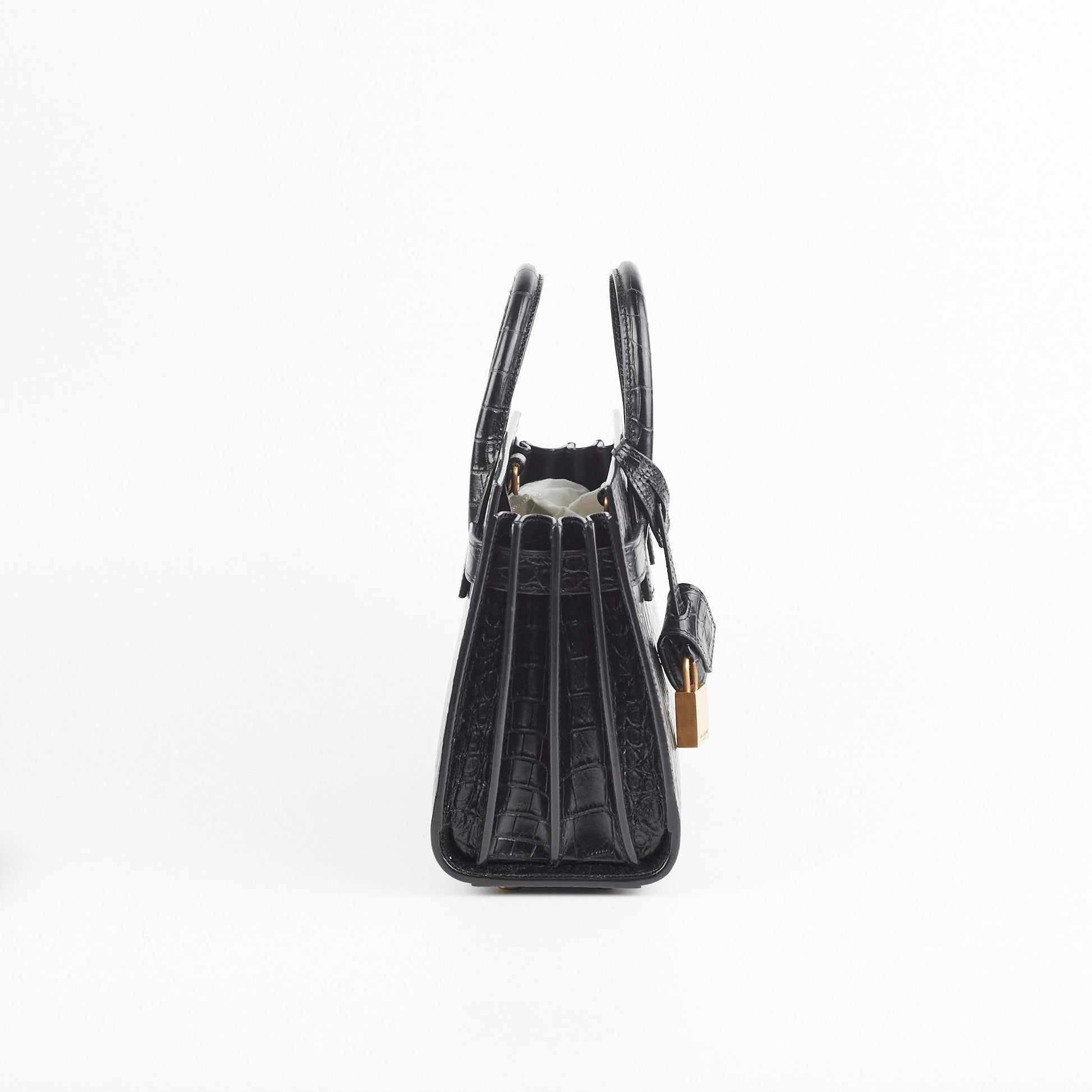 YSL Saint Laurent Sac De Jour Nano Croc Crossbody Bag Black Embossed