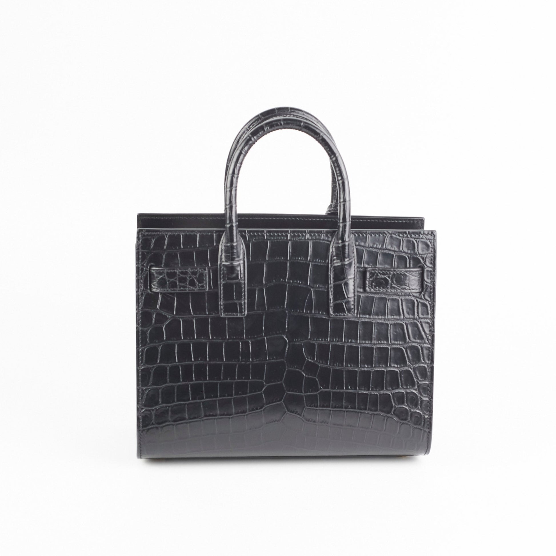 YSL Saint Laurent Sac De Jour Nano Croc Crossbody Bag Black Embossed