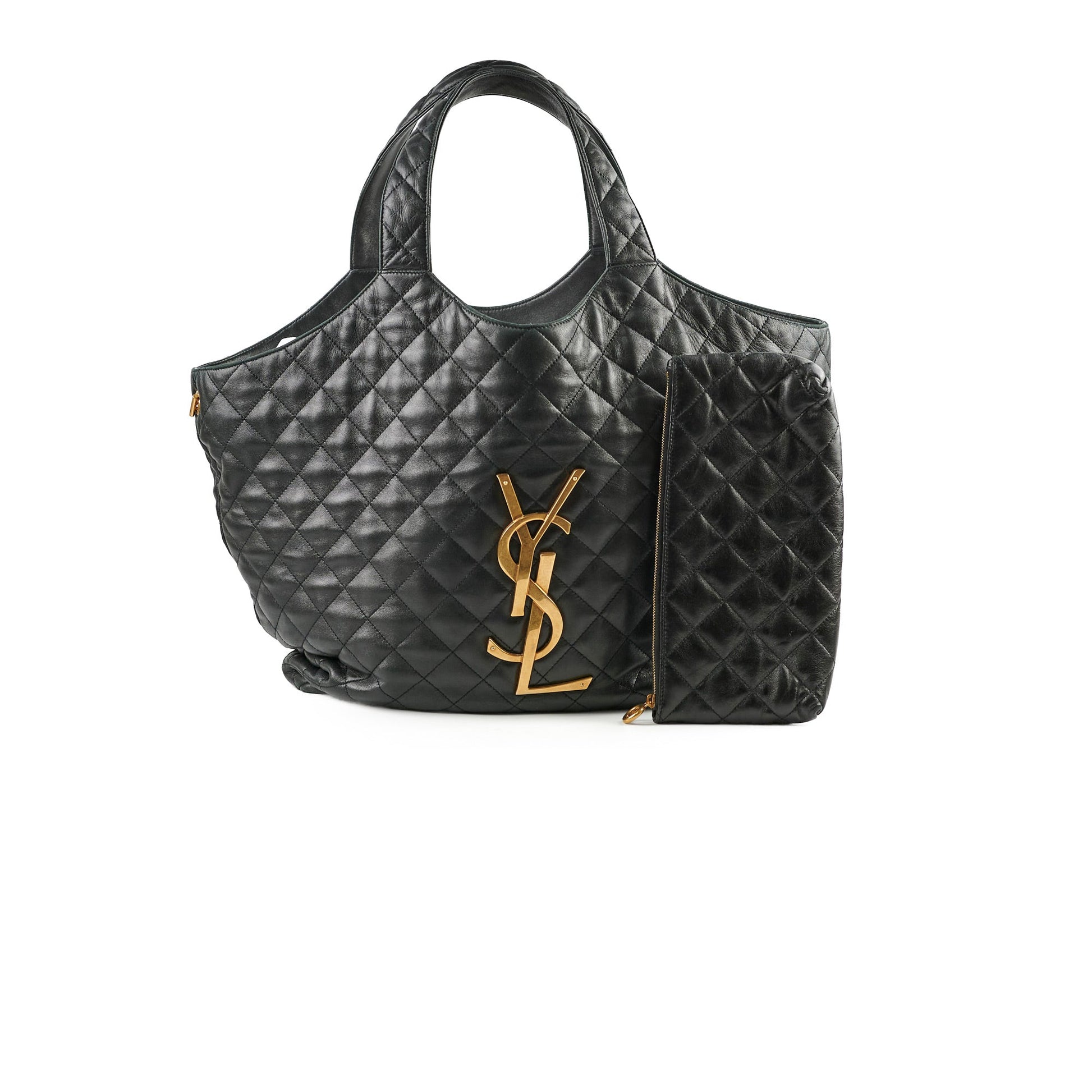 YSL Saint Laurent Shopping Bag Lambskin Quilted Black Tote Bag