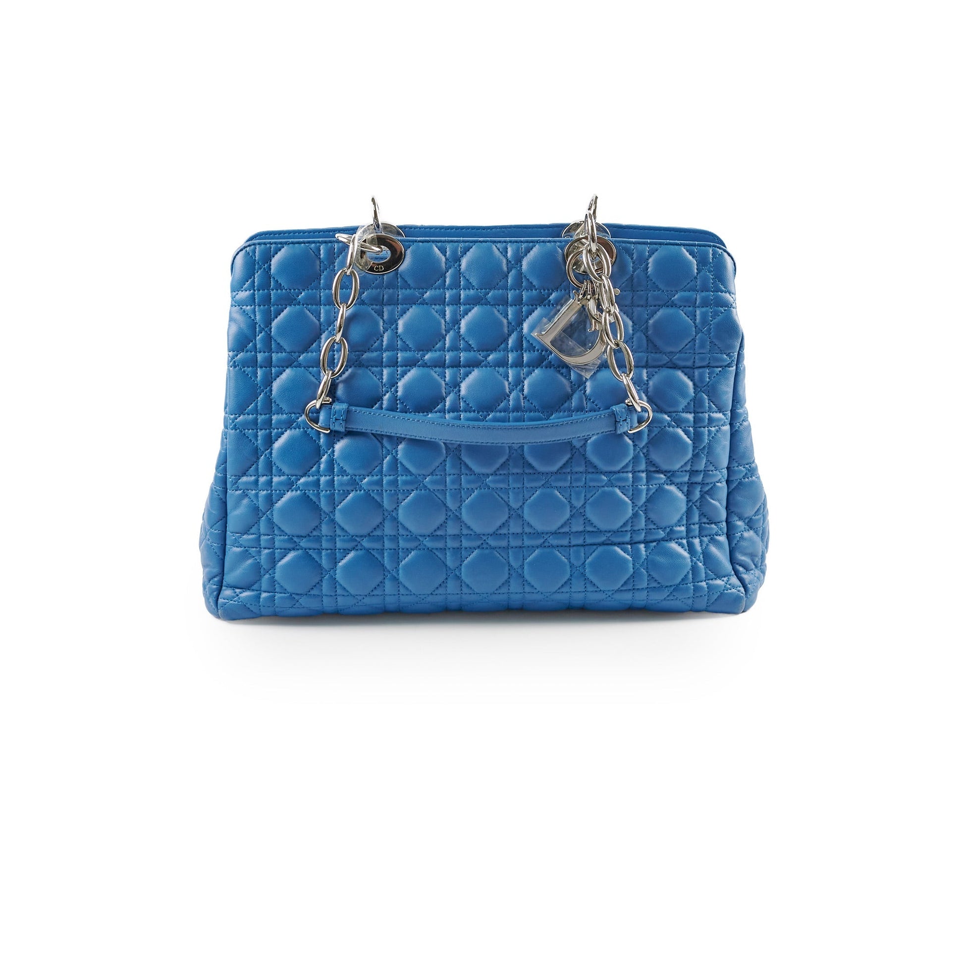 Dior Christian Cannage Shopping Tote Leather Blue Shoulder Bag