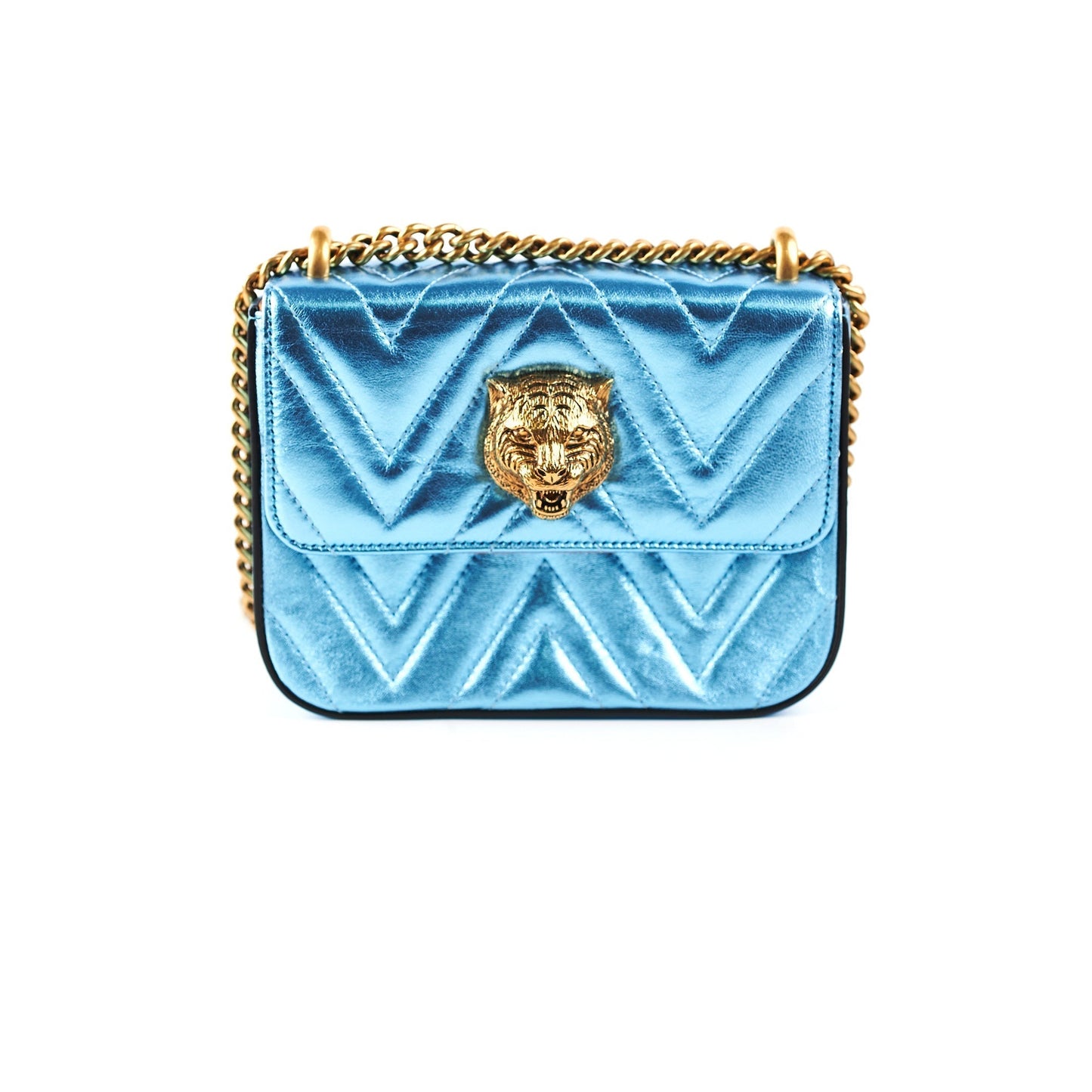 Gucci Broadway Cat Tiger Metallic Bag Blue Travel Bag