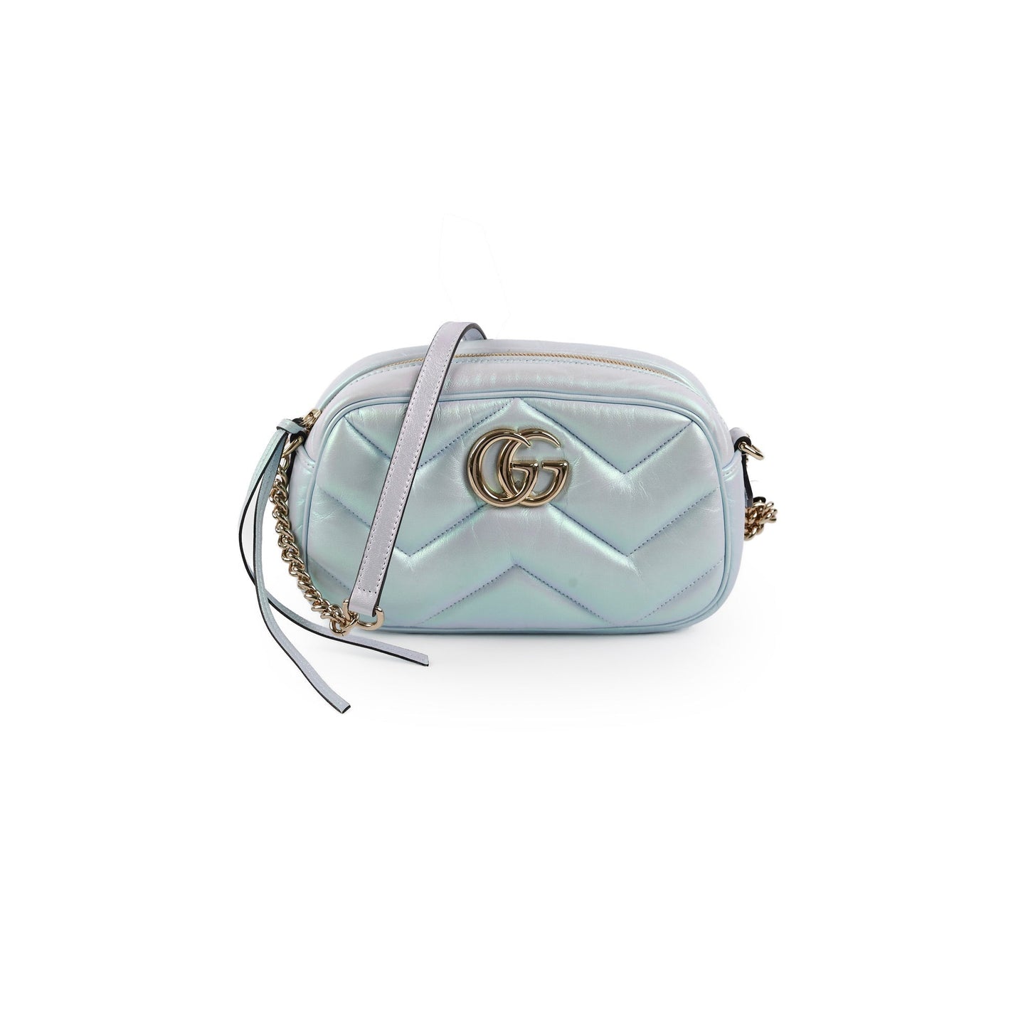 Gucci Marmont Camera Bag Iridescent Blue Small Crossbody Bag