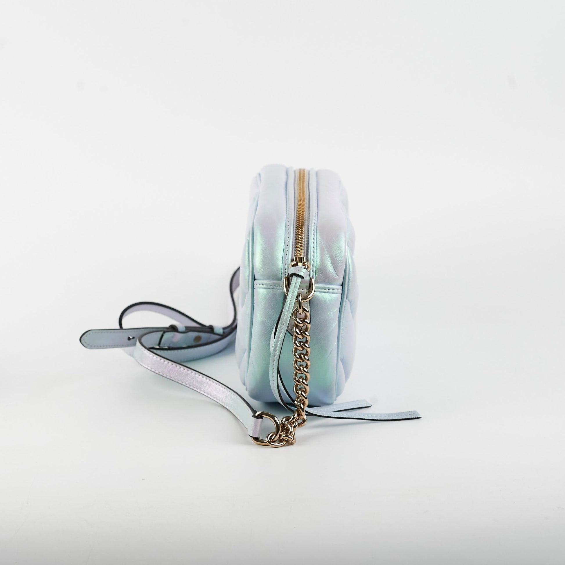 Gucci Marmont Camera Bag Iridescent Blue Small Crossbody Bag