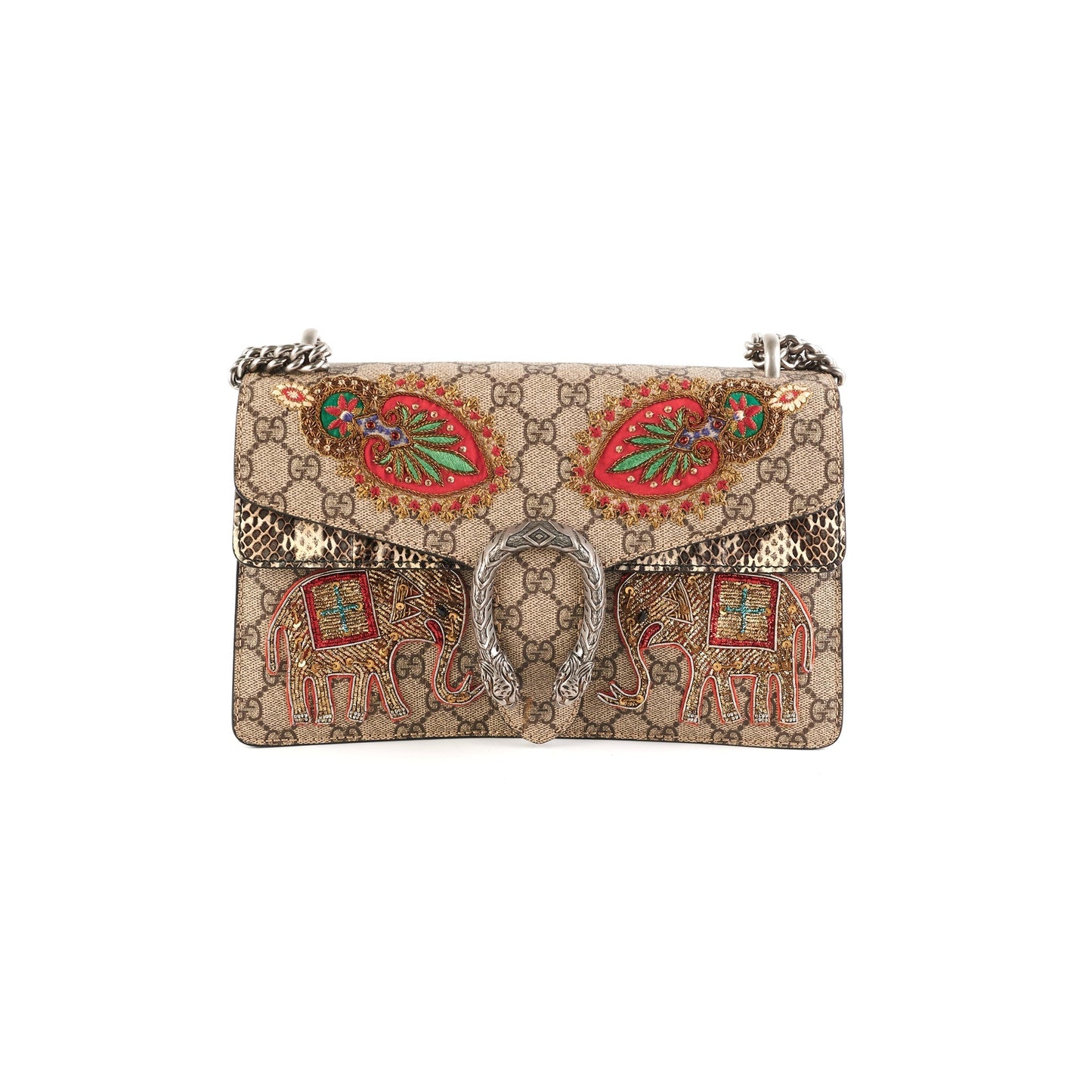 Gucci Dionysus Python With Embellished Elephant Patches Shoulder Monogram Small Shoulder Bag