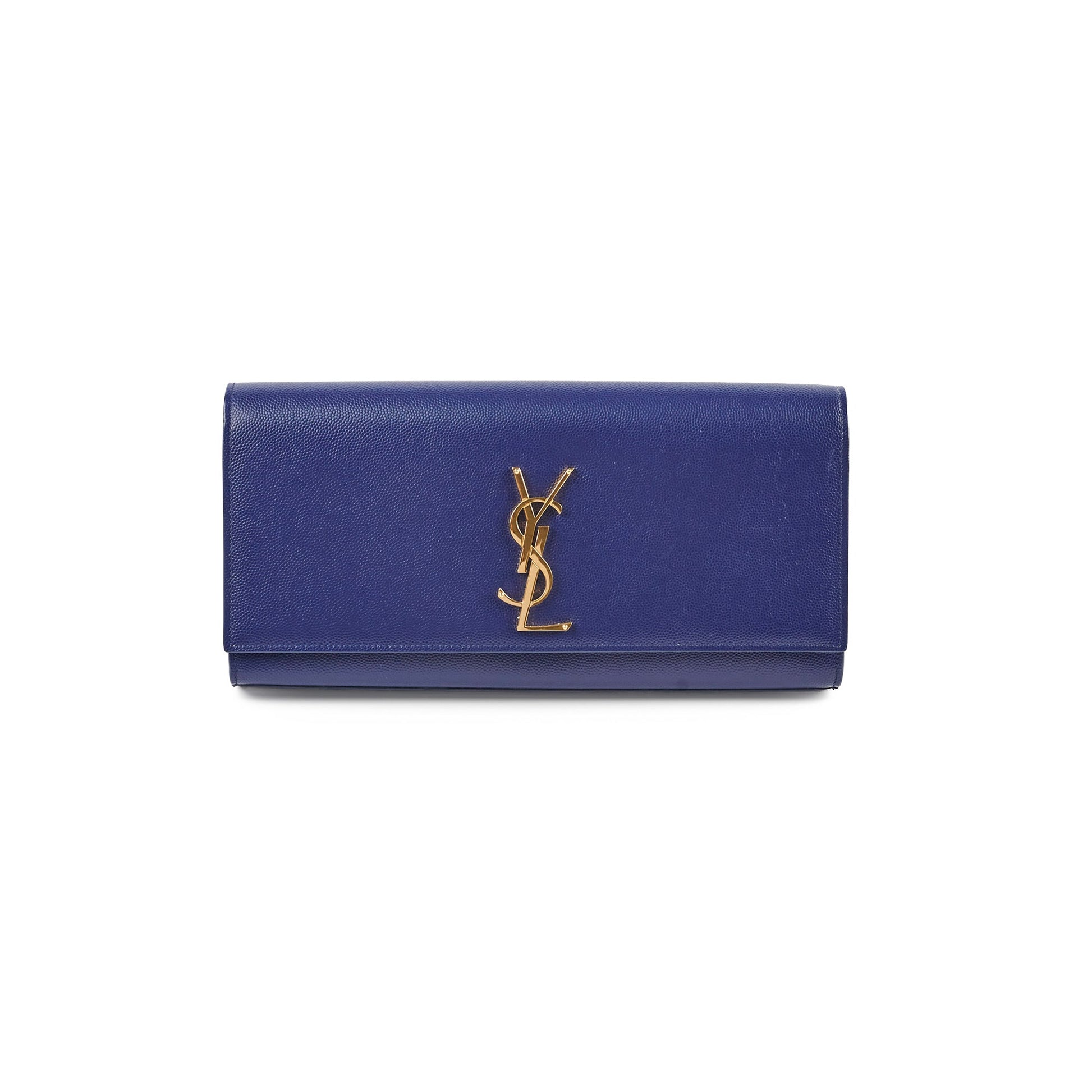 YSL Saint Laurent Long Grained Clutch Leather Blue Clutch Bag