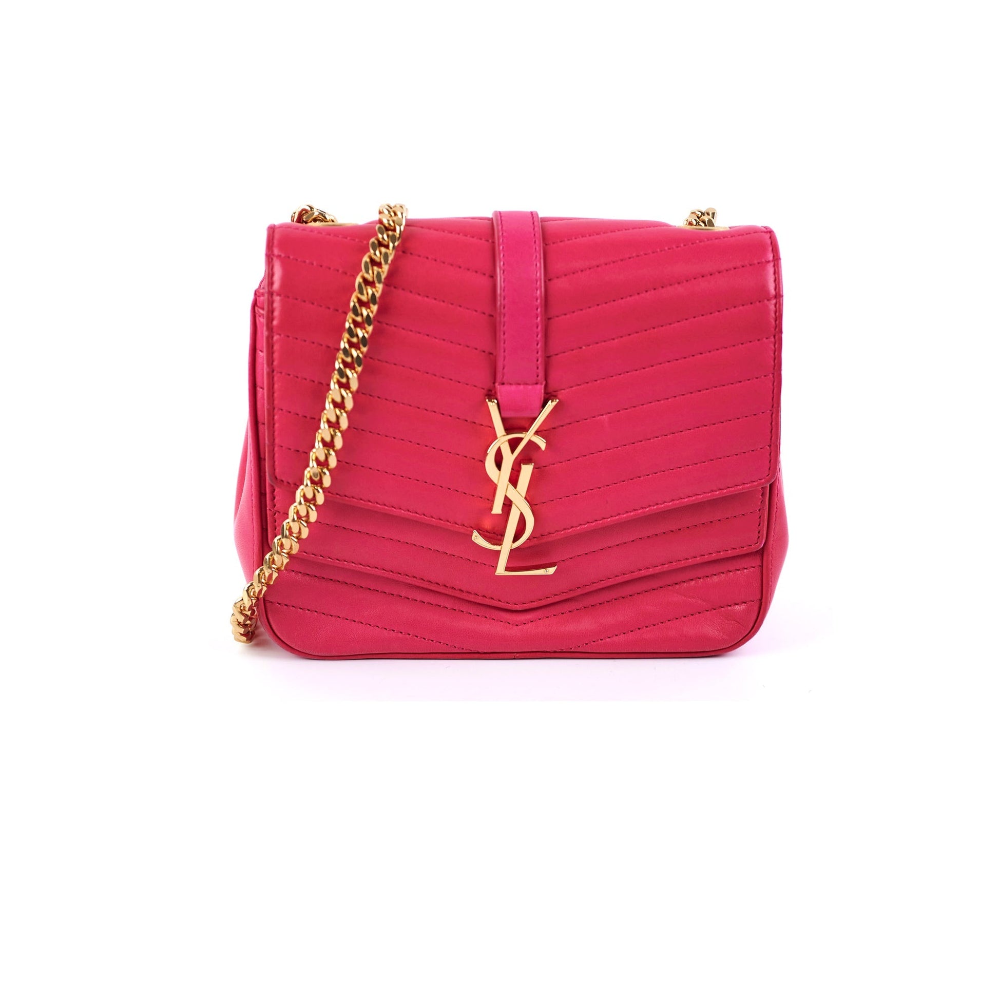 YSL Saint Laurent Sulpice Chevron Crossbody Bag Pink Small
