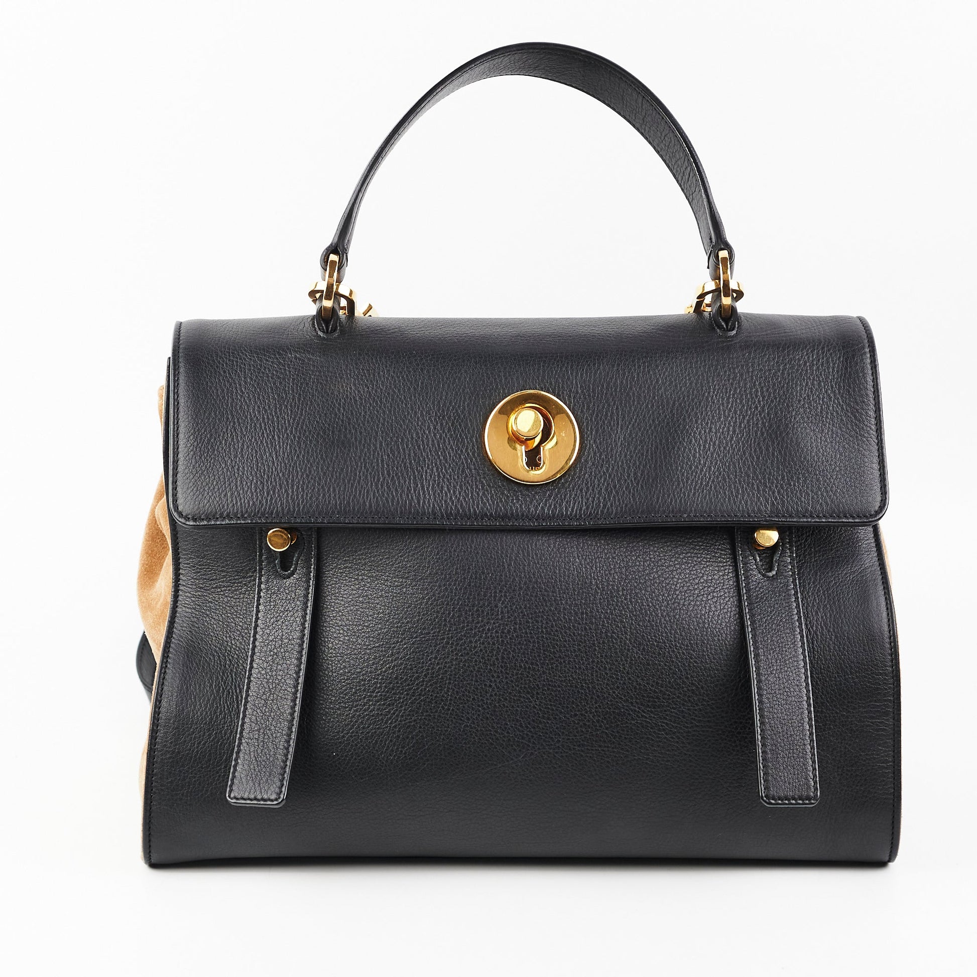 YSL Saint Laurent Calfskin And Shoulder Bag Black Beige