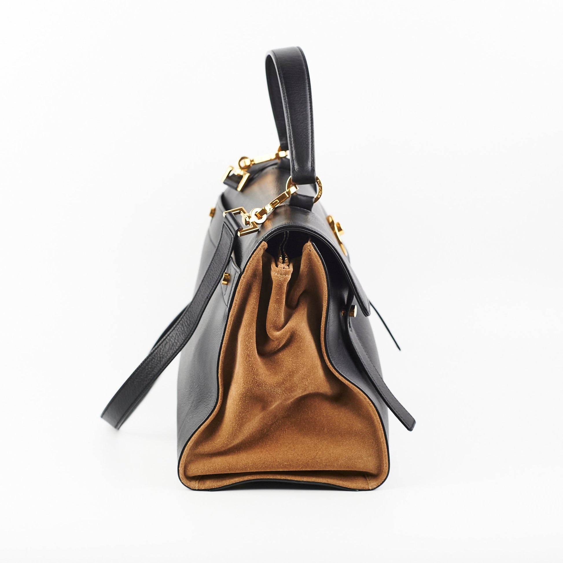 YSL Saint Laurent Calfskin And Shoulder Bag Black Beige