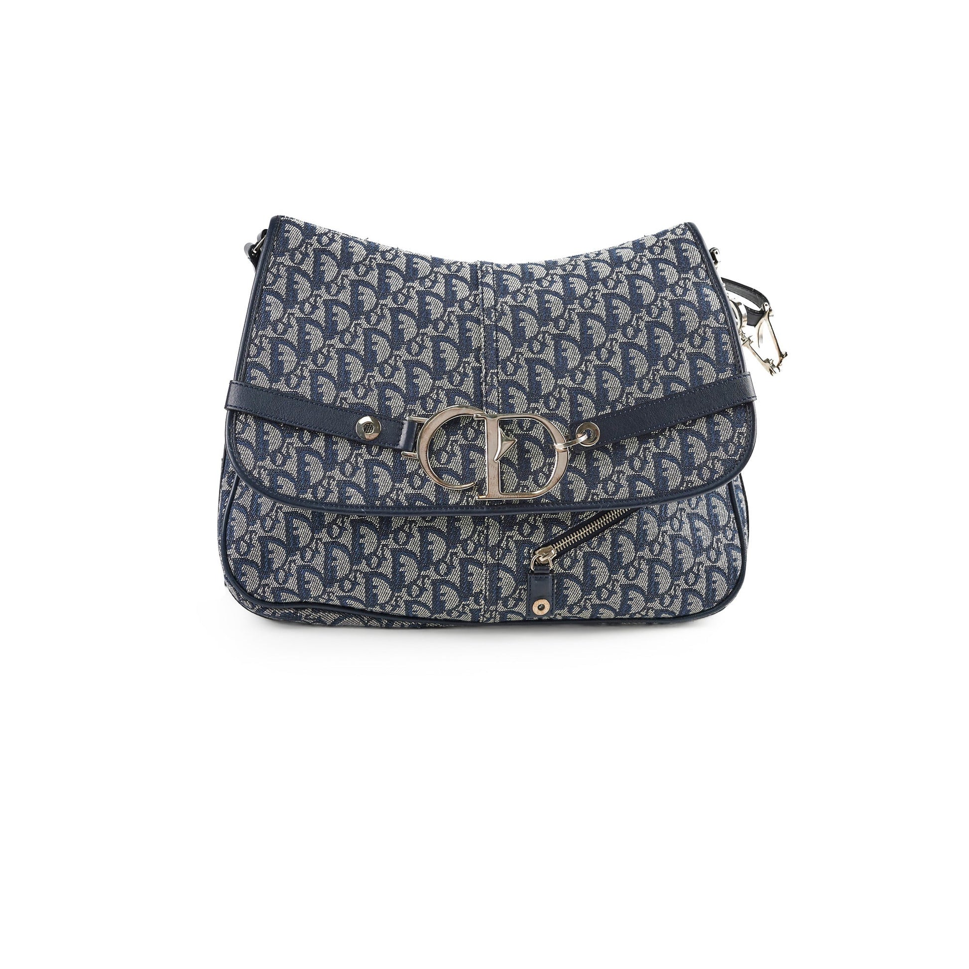 Dior Christian Oblique Side Carry Crossbody Bag Canvas Navy Flap