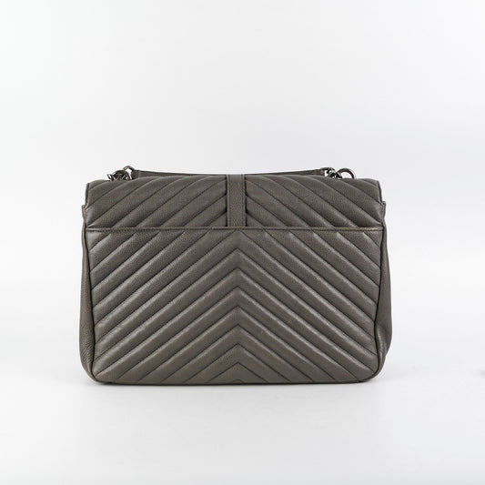 YSL Saint Laurent Colleague Grey Shoulder Bag Gray Large