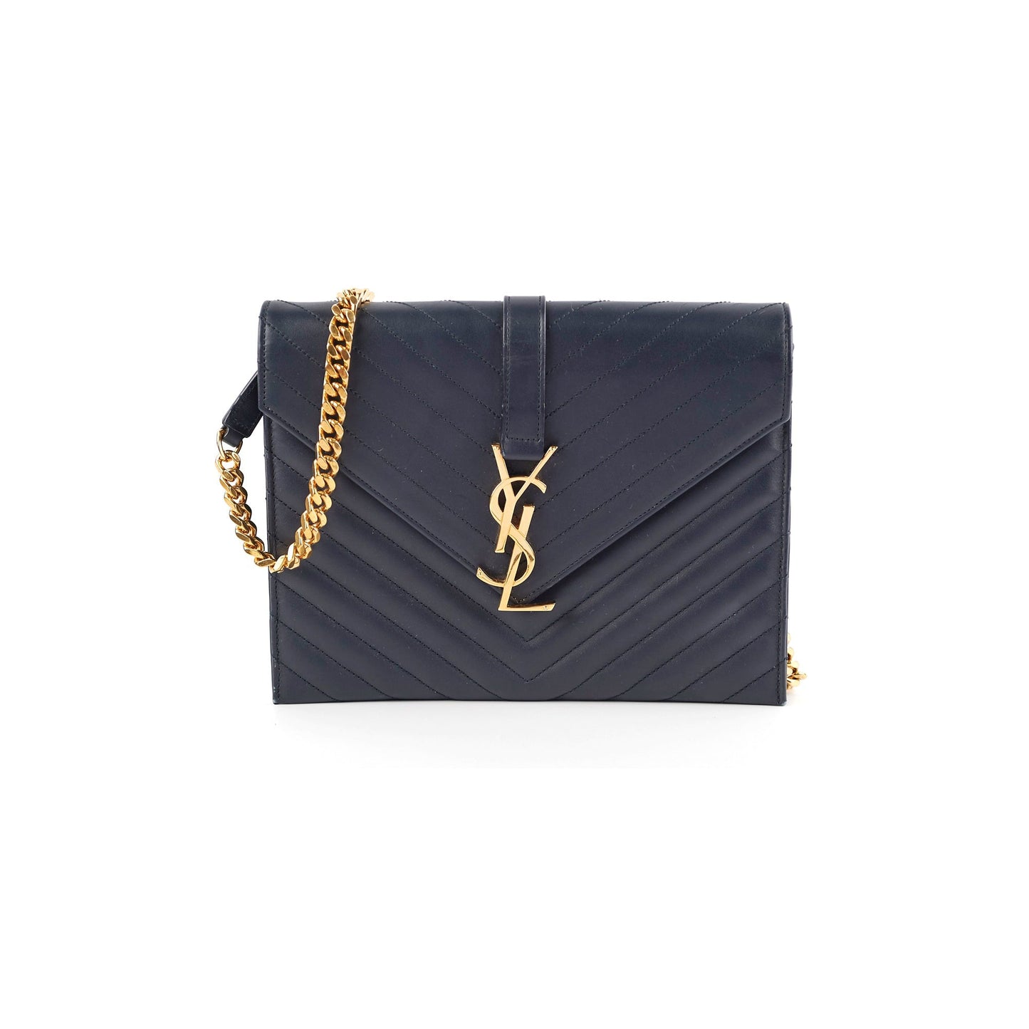YSL Saint Laurent Clutch With Detachable Navy Chain Clutch Bag