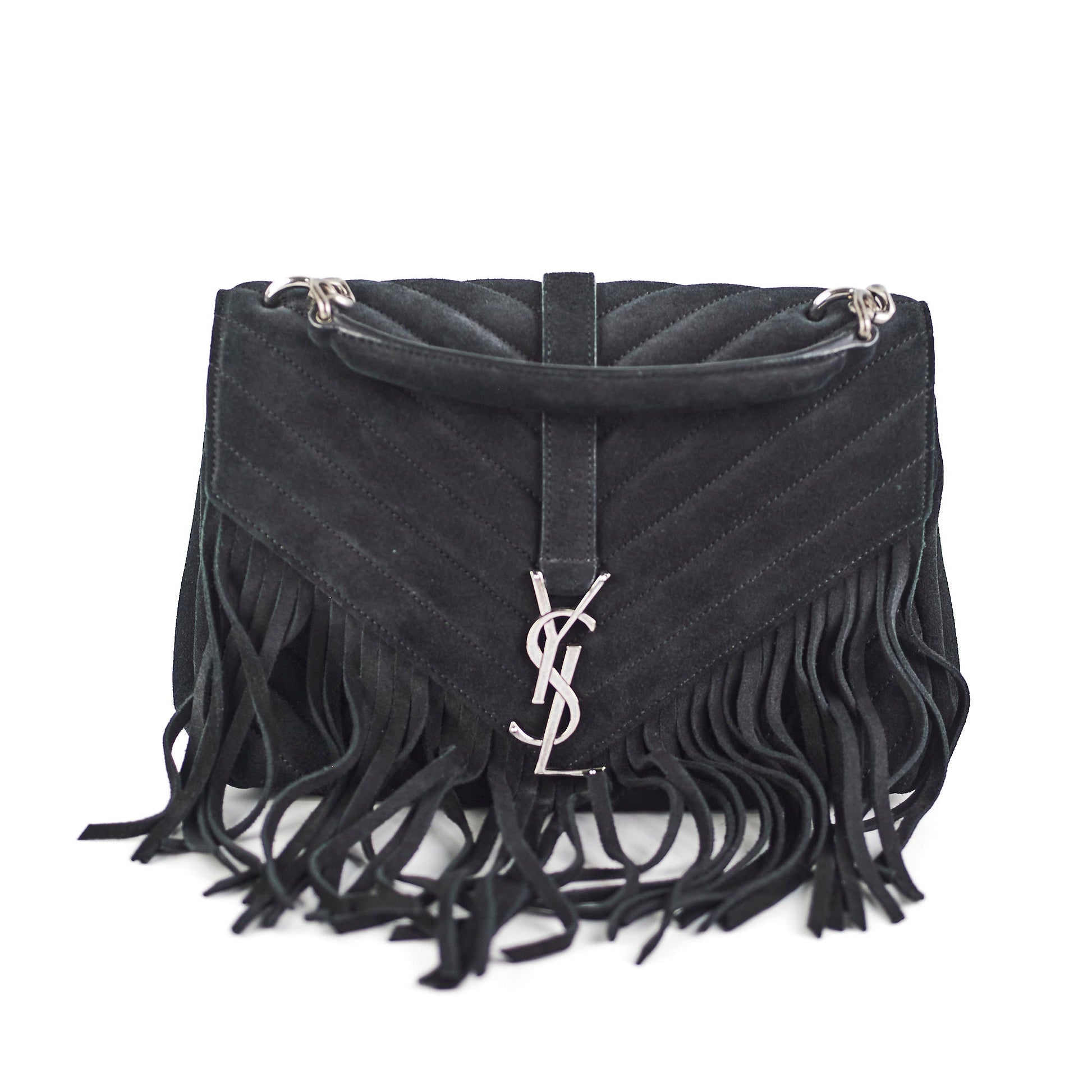 YSL Saint Laurent Tassel Crossbody Bag Suede Black