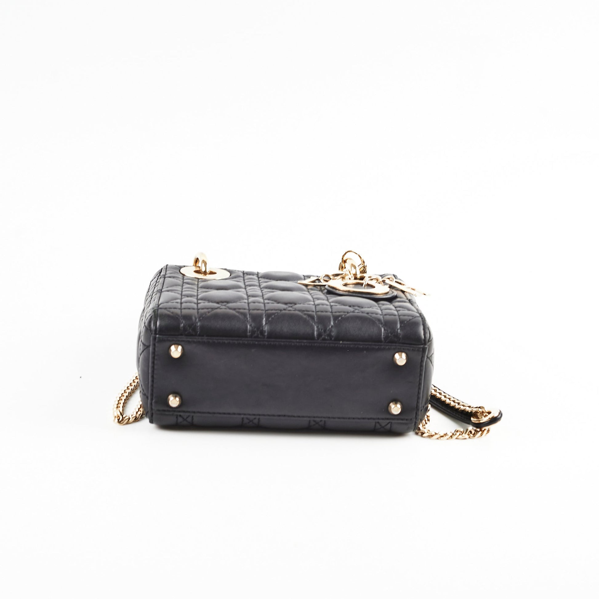 Dior Christian Lady Cannage Way Handbag Leather Black Mini Crossbody Bag