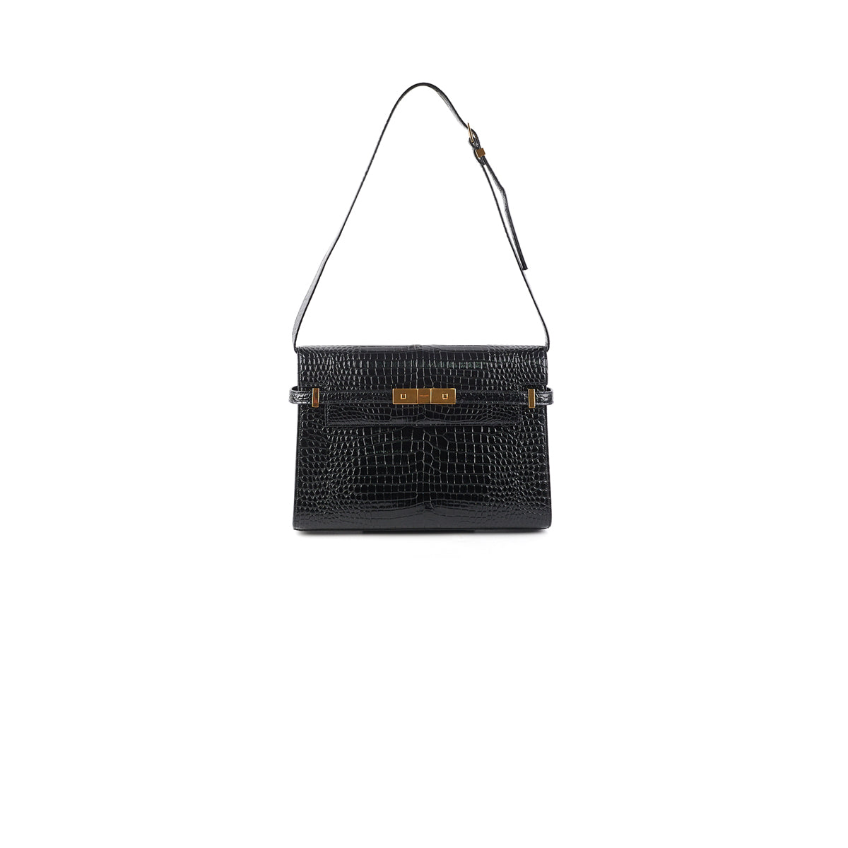 YSL Saint Laurent Manhattan Shoulder Bag In Crocodile Black Embossed