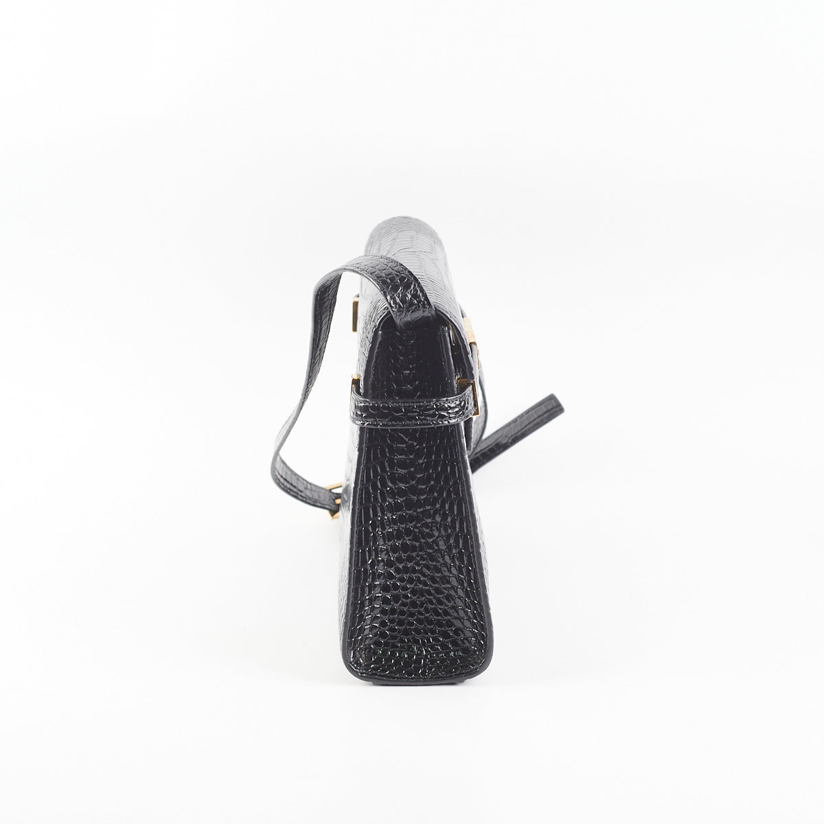 YSL Saint Laurent Manhattan Shoulder Bag In Crocodile Black Embossed