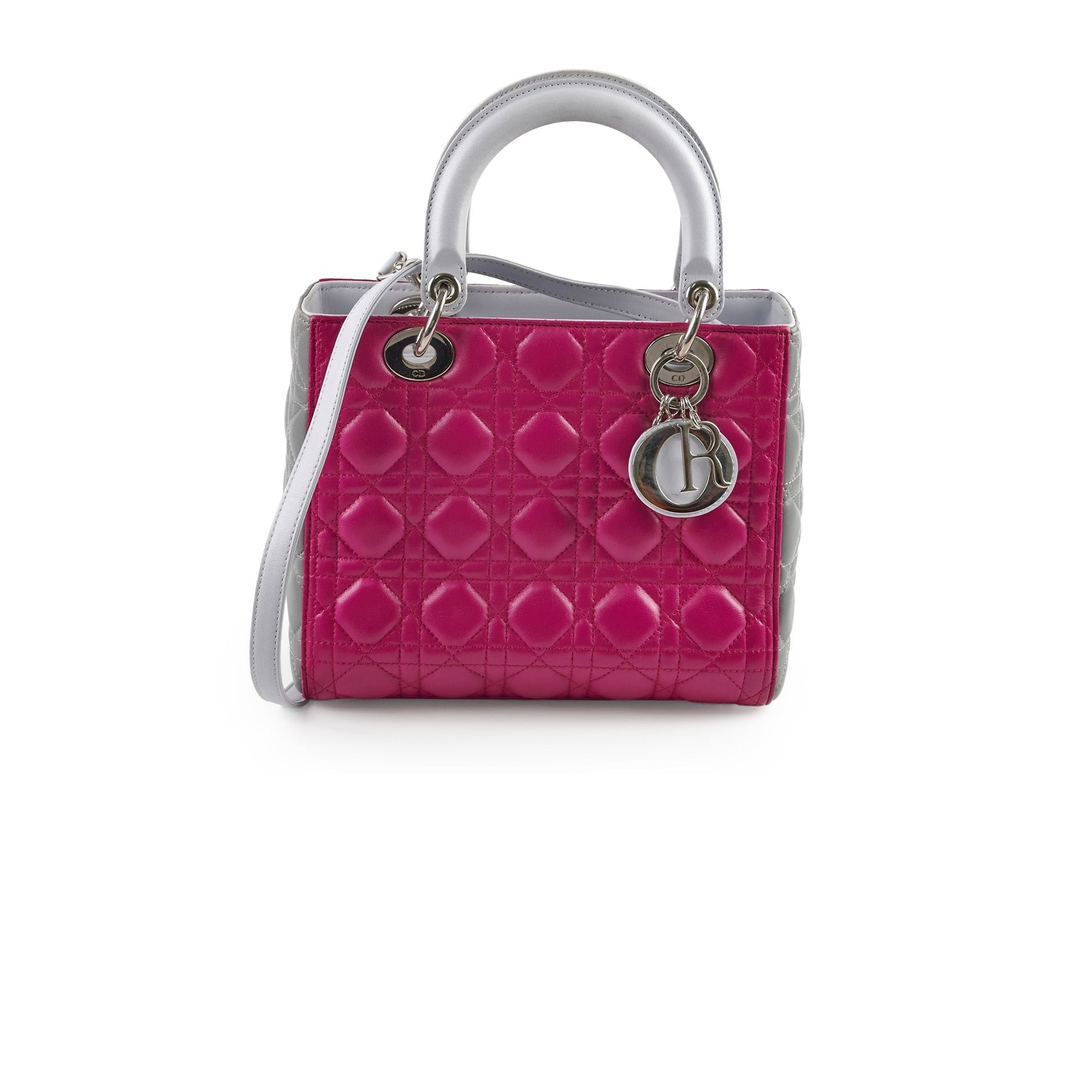 Dior Christian Lady Bicolour Grey Crossbody Bag Gray Purple Medium