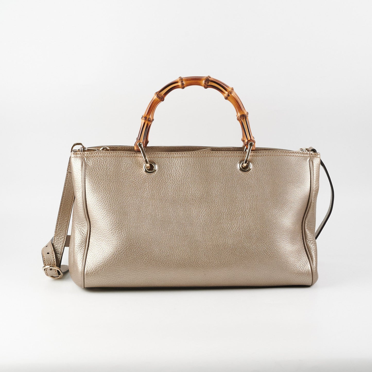 Gucci Bamboo Shopper Satchel Bag Leather Gold Shoulder Bag