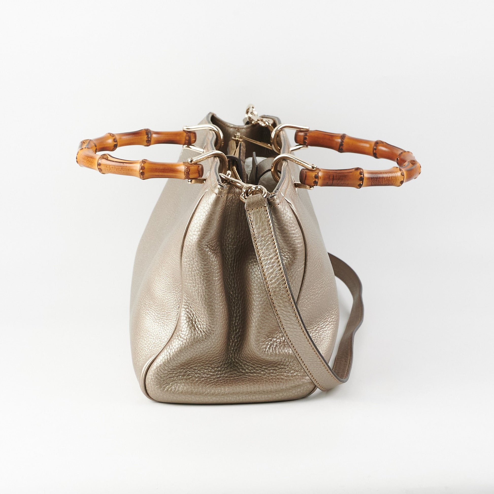 Gucci Bamboo Shopper Satchel Bag Leather Gold Shoulder Bag