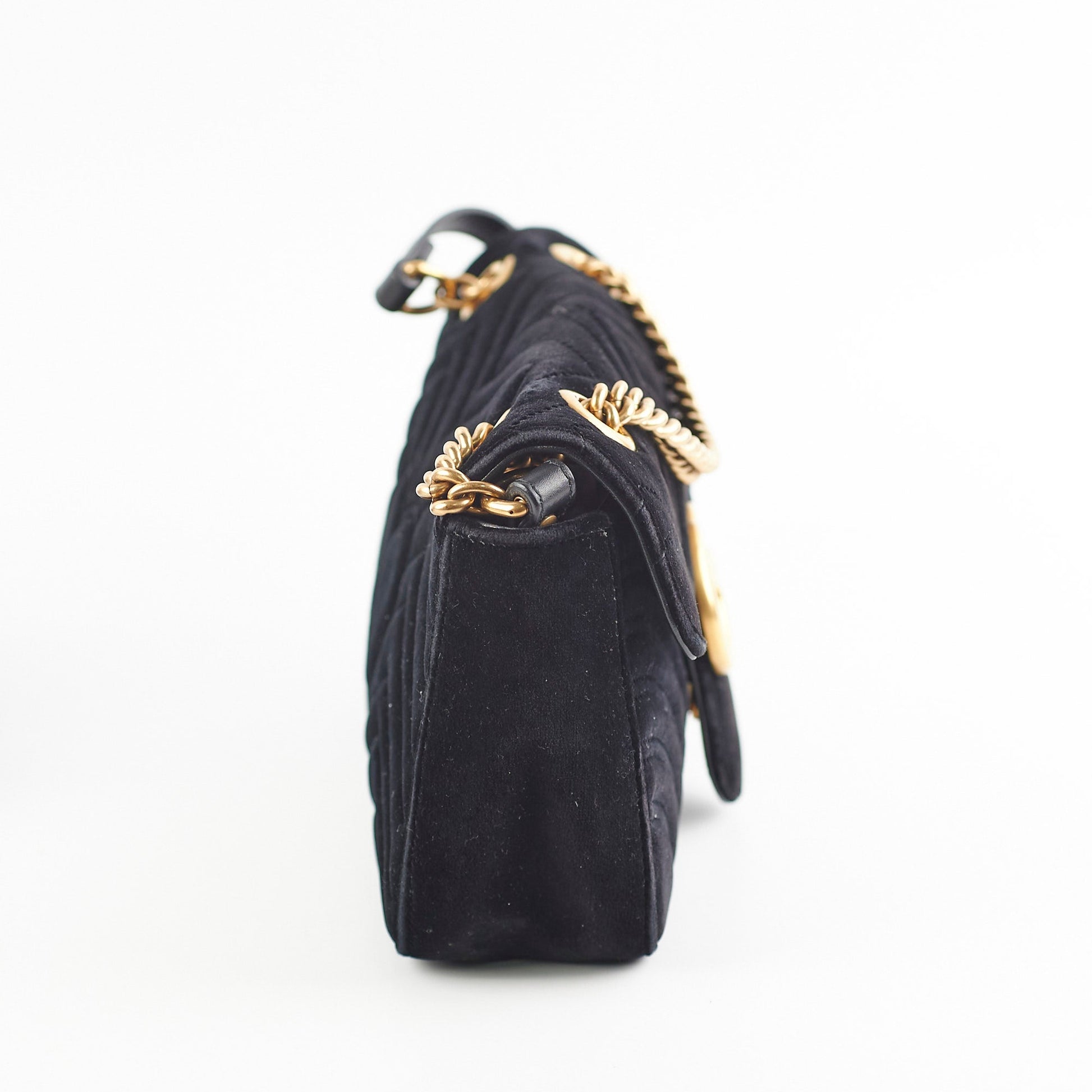 Gucci Marmont Shoulder Bag Suede Black Crossbody Bag