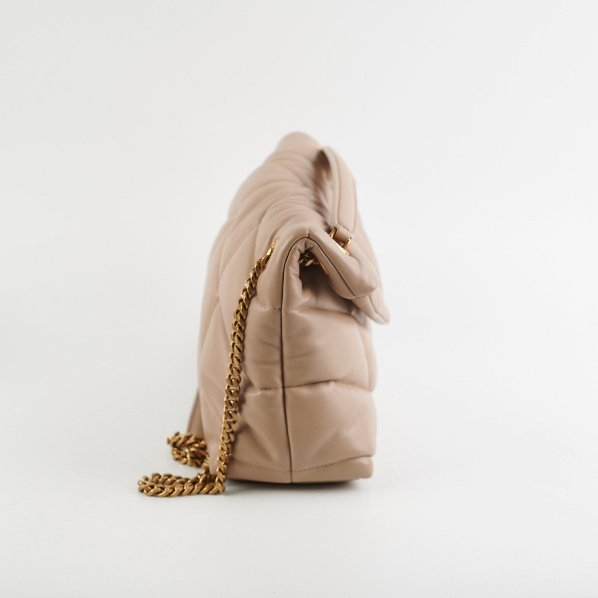 YSL Saint Laurent Puffer Lou Shoulder Bag Beige Small