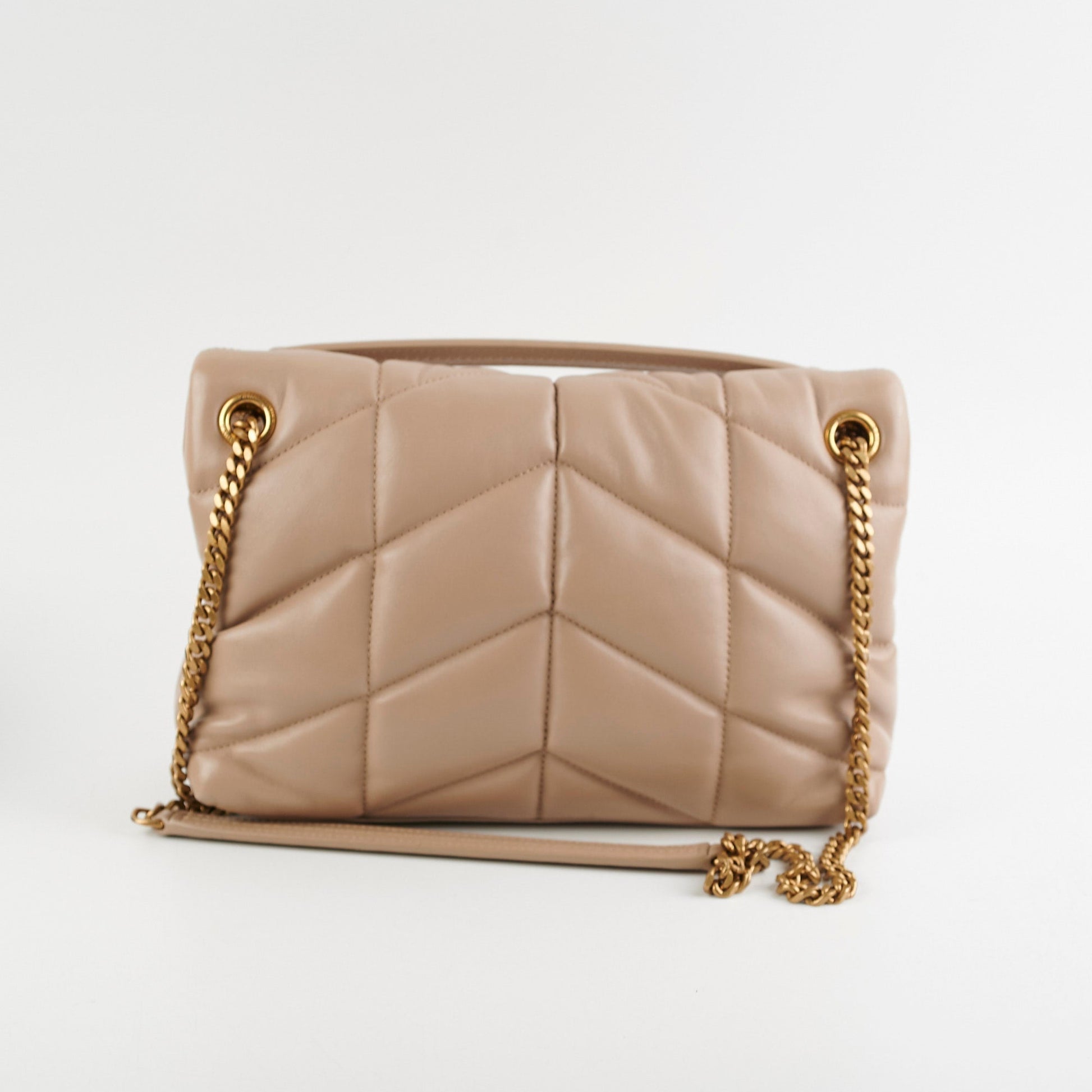 YSL Saint Laurent Puffer Lou Shoulder Bag Beige Small
