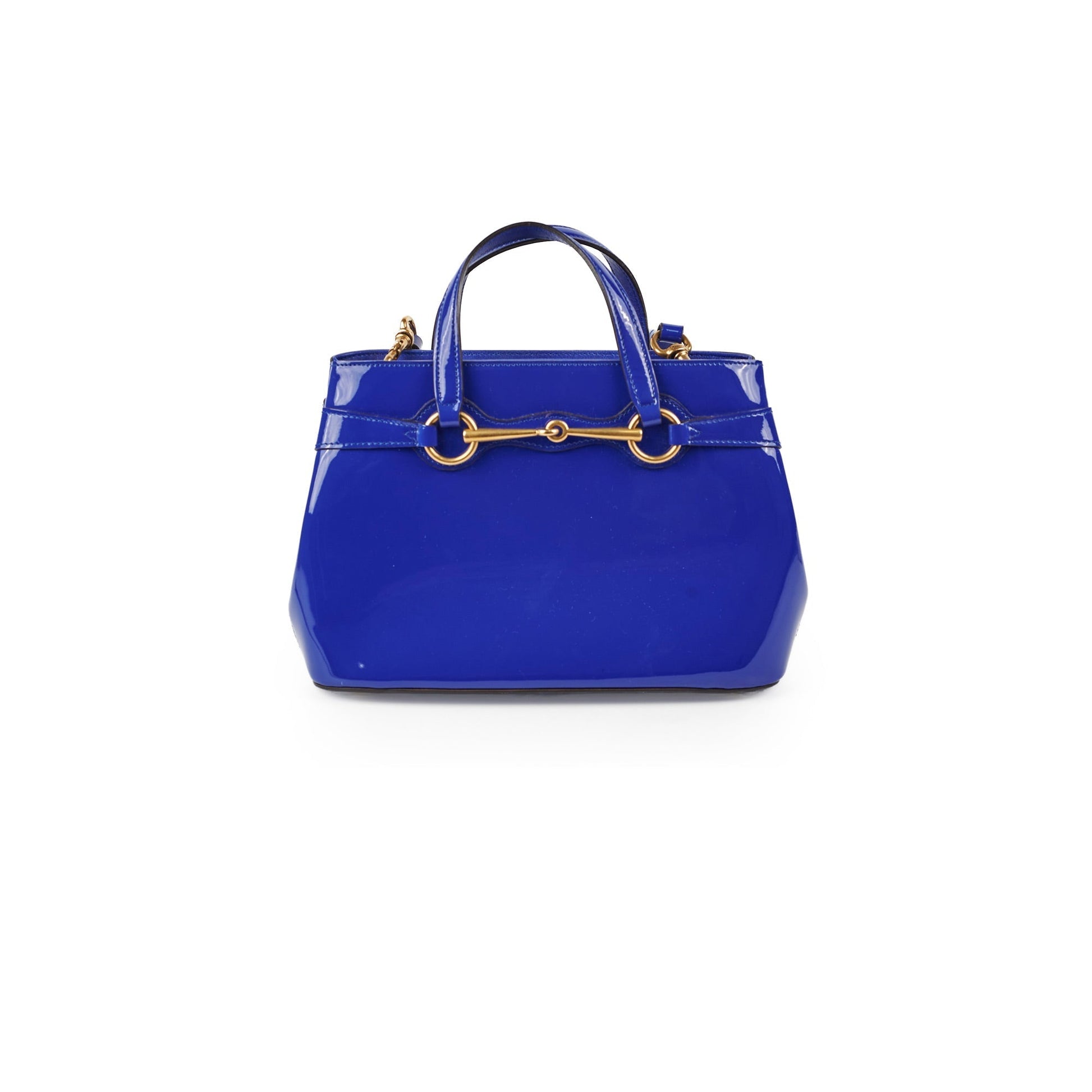 Gucci Patent Bright Bit Tote Blue Shoulder Bag