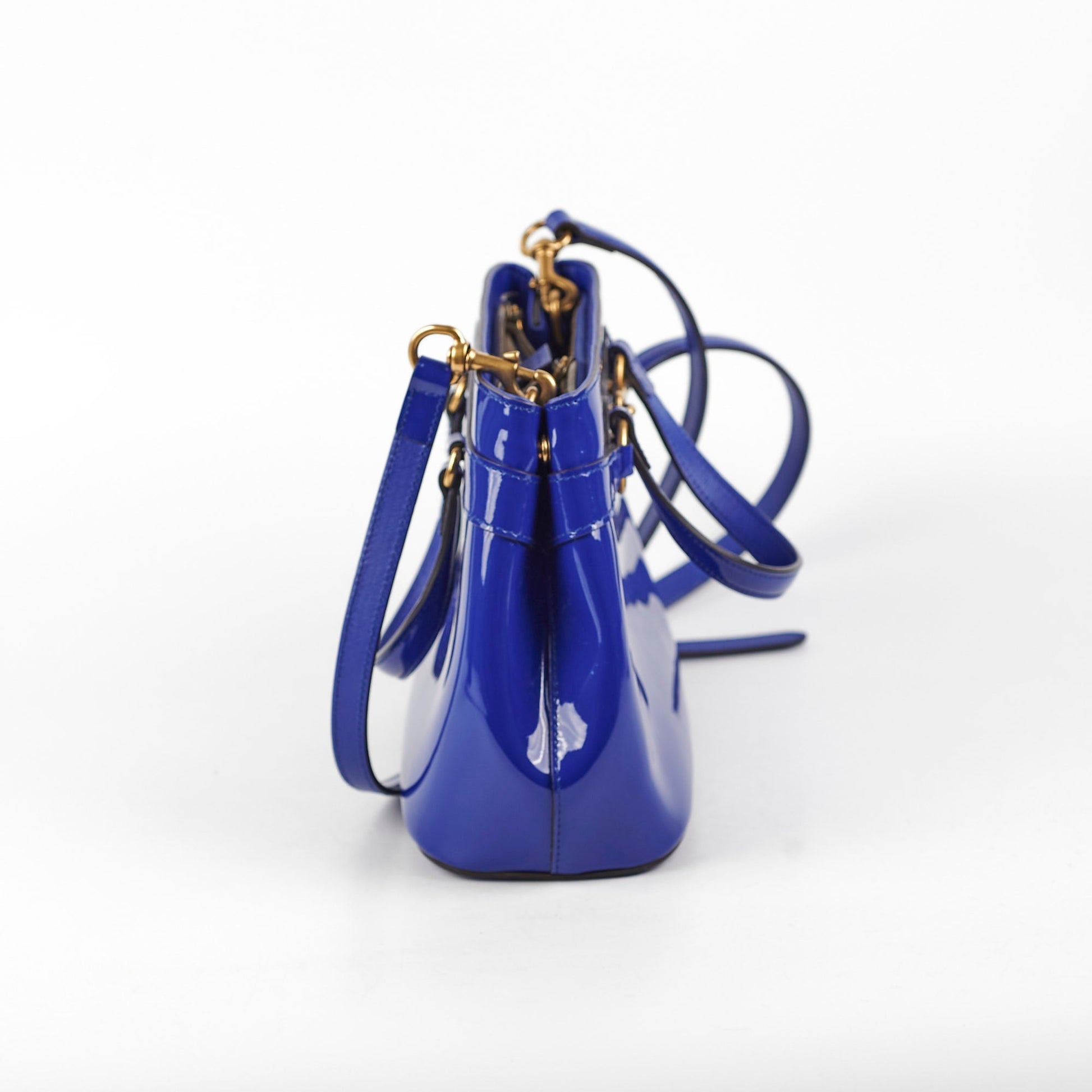 Gucci Patent Bright Bit Tote Blue Shoulder Bag