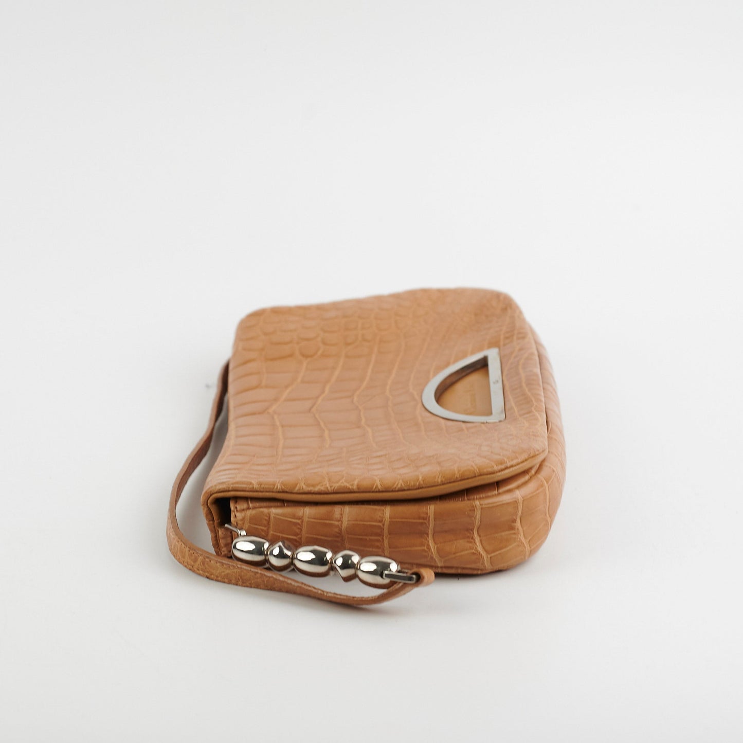 Dior Malice Croc Shoulder Bag Tan Embossed