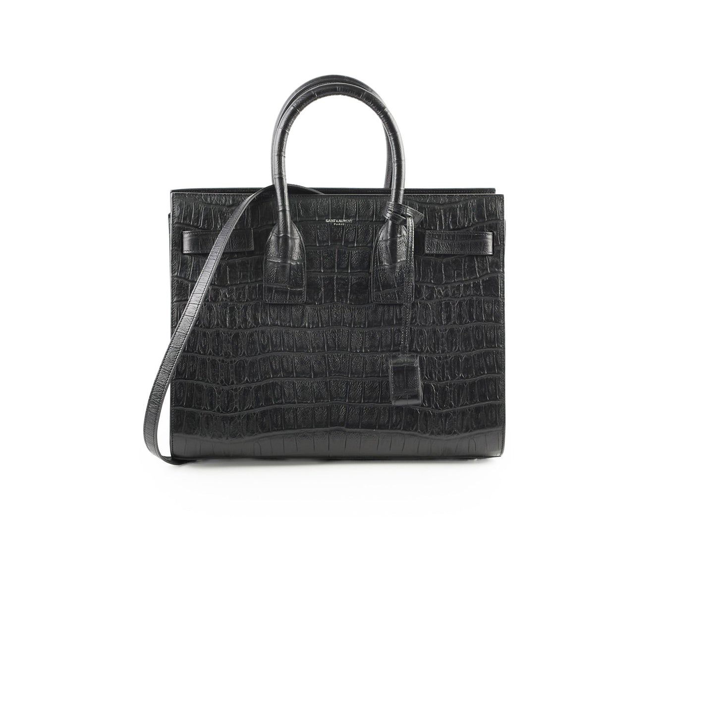 YSL Saint Laurent Sac De Jour Croc Bag Black Small Embossed Shoulder Bag