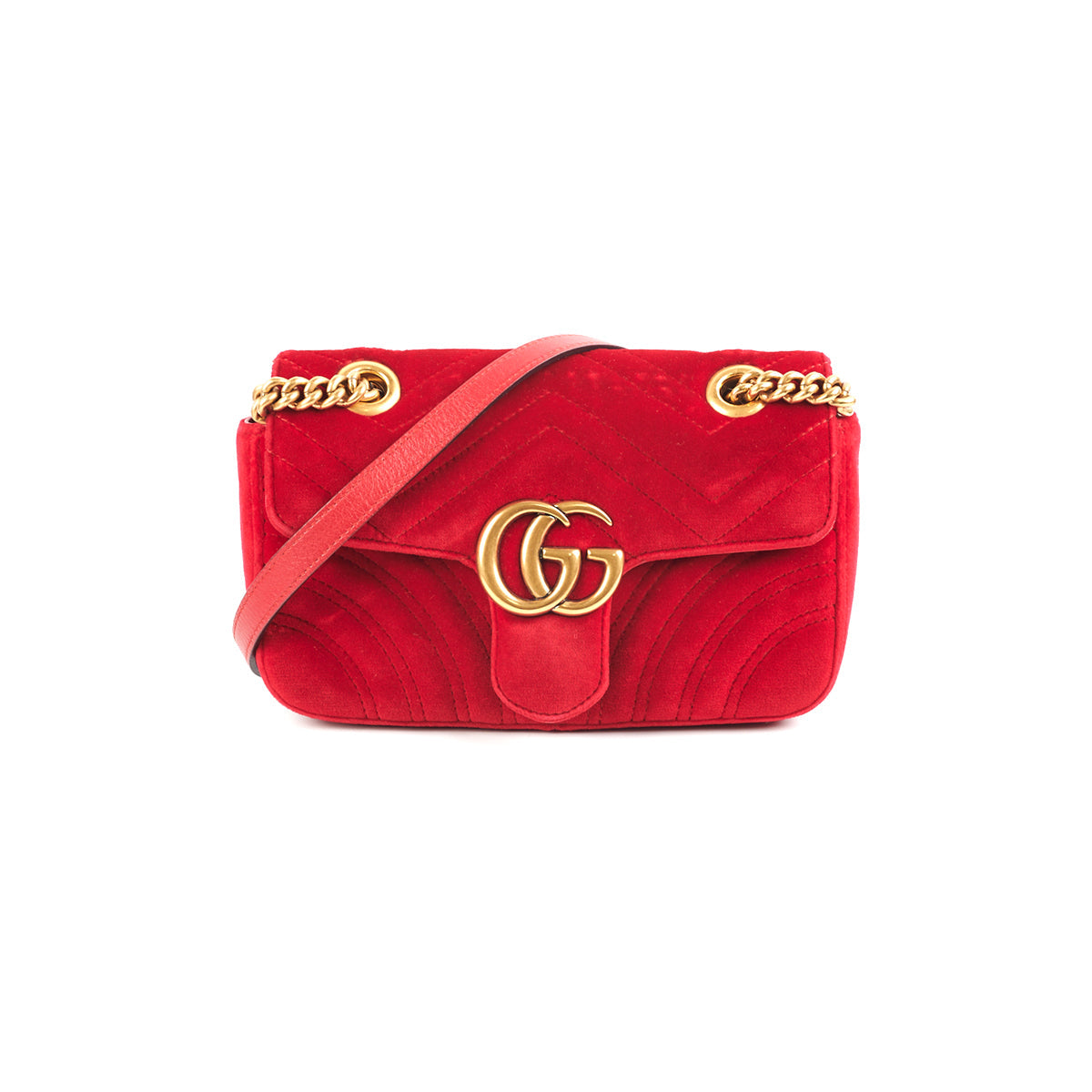 Gucci Marmont Velvet Crossbody Bag Red Small