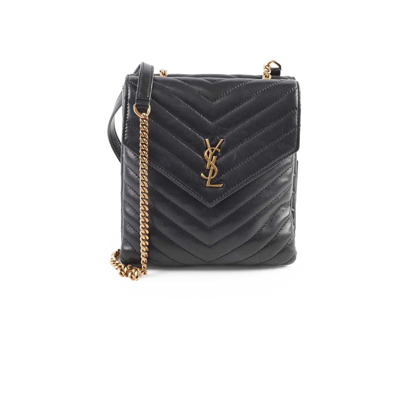 YSL Saint Laurent Double Crossbody Bag Leather Quilted Black