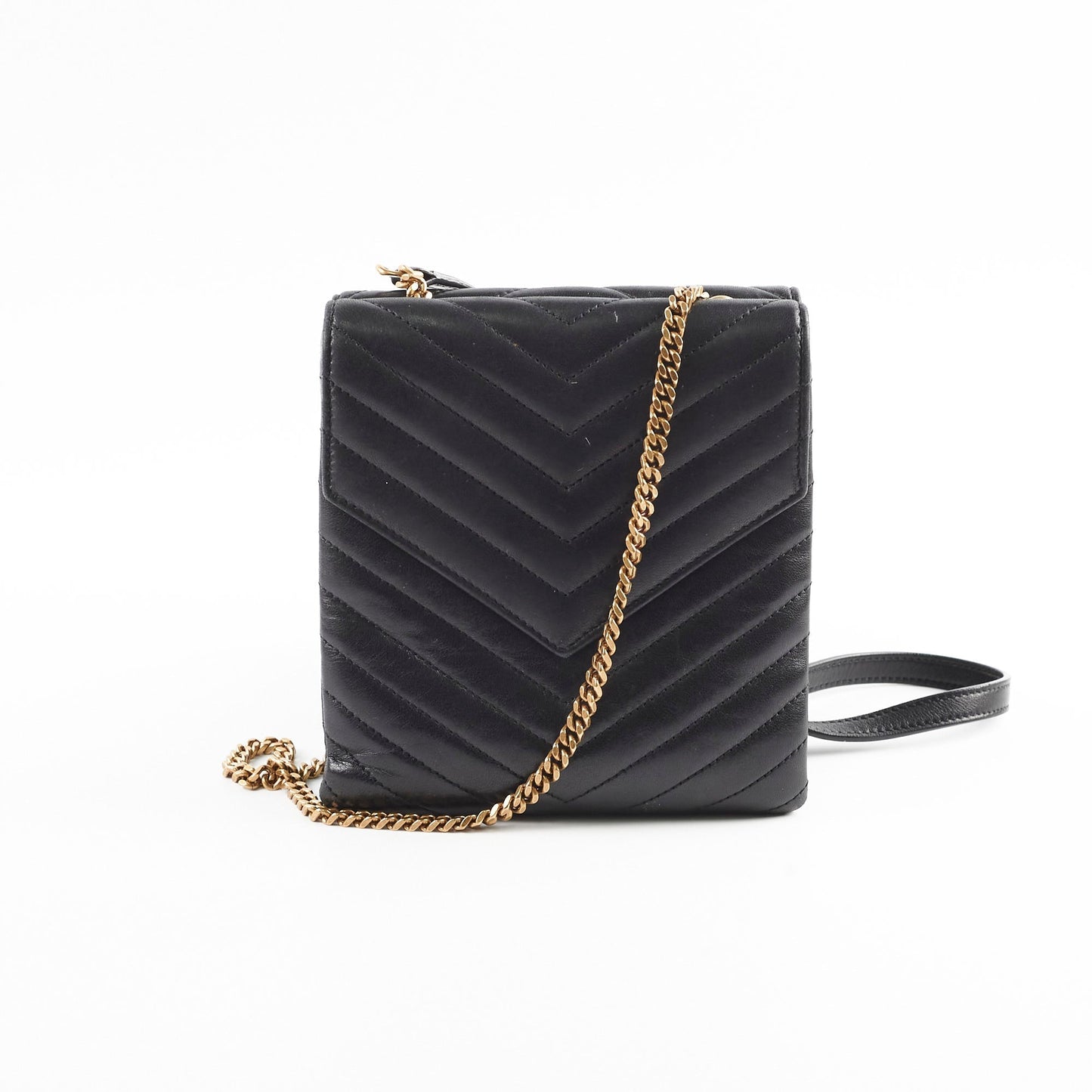 YSL Saint Laurent Double Crossbody Bag Leather Quilted Black