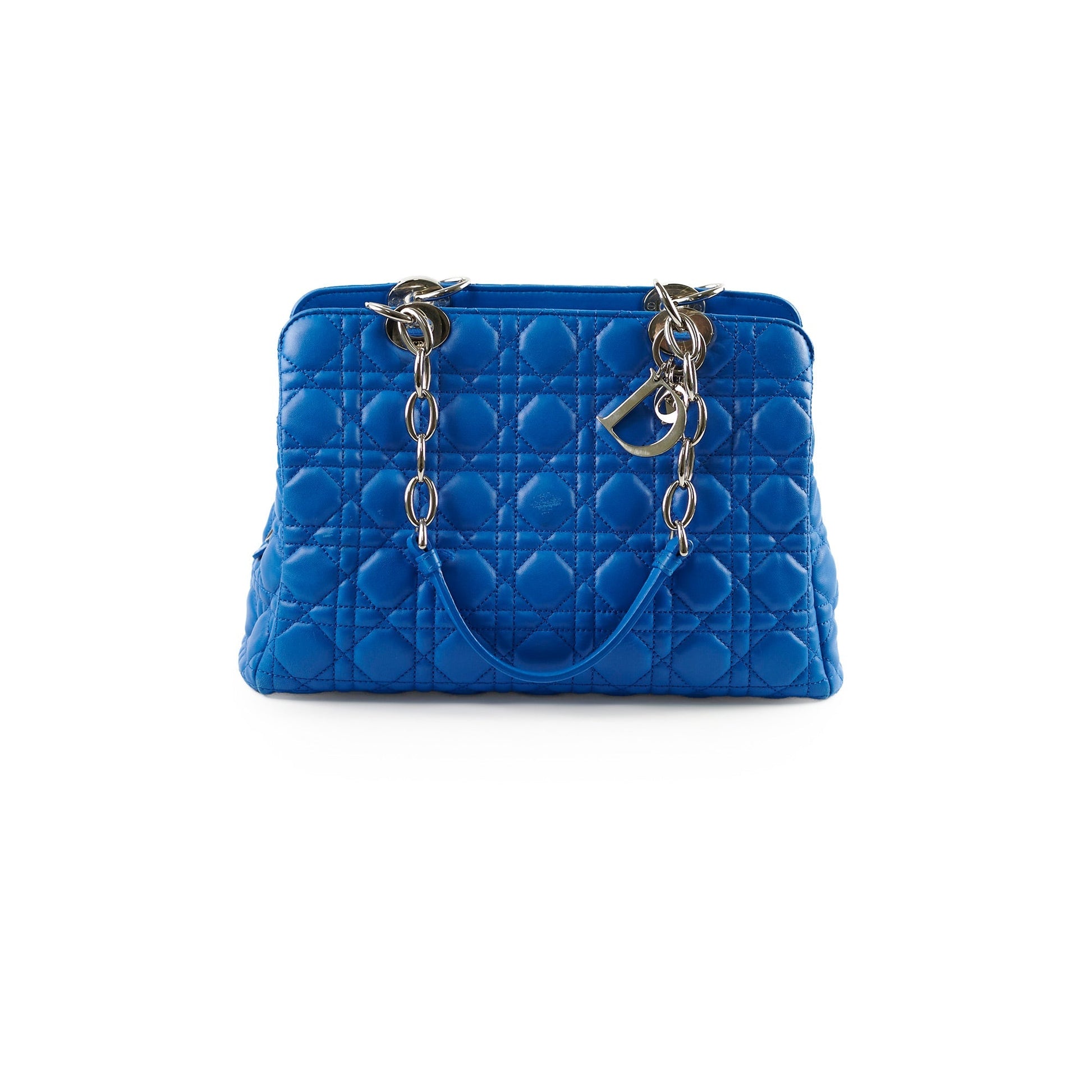 Dior Christina Cannage Shopping Tote Leather Blue Shoulder Bag