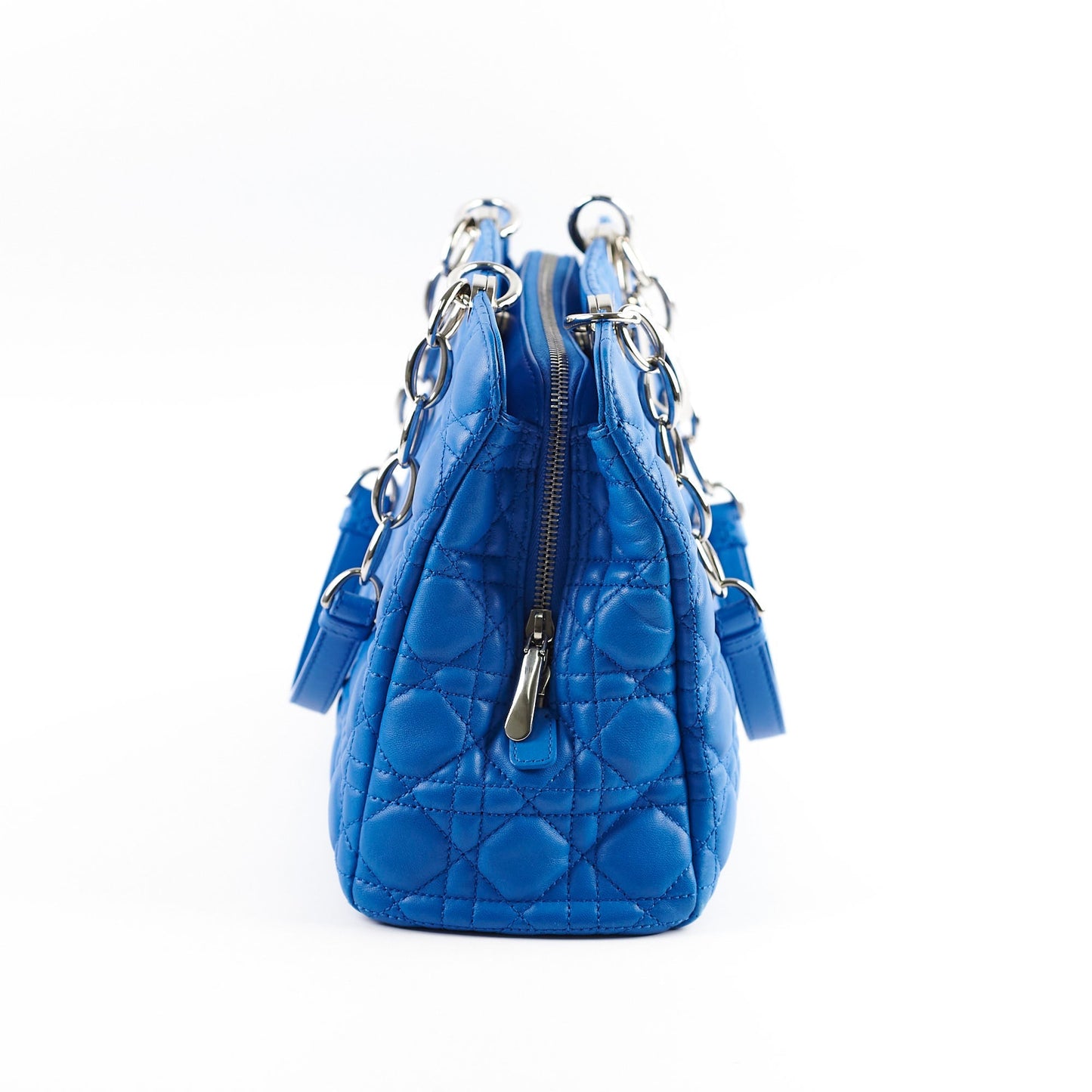 Dior Christina Cannage Shopping Tote Leather Blue Shoulder Bag