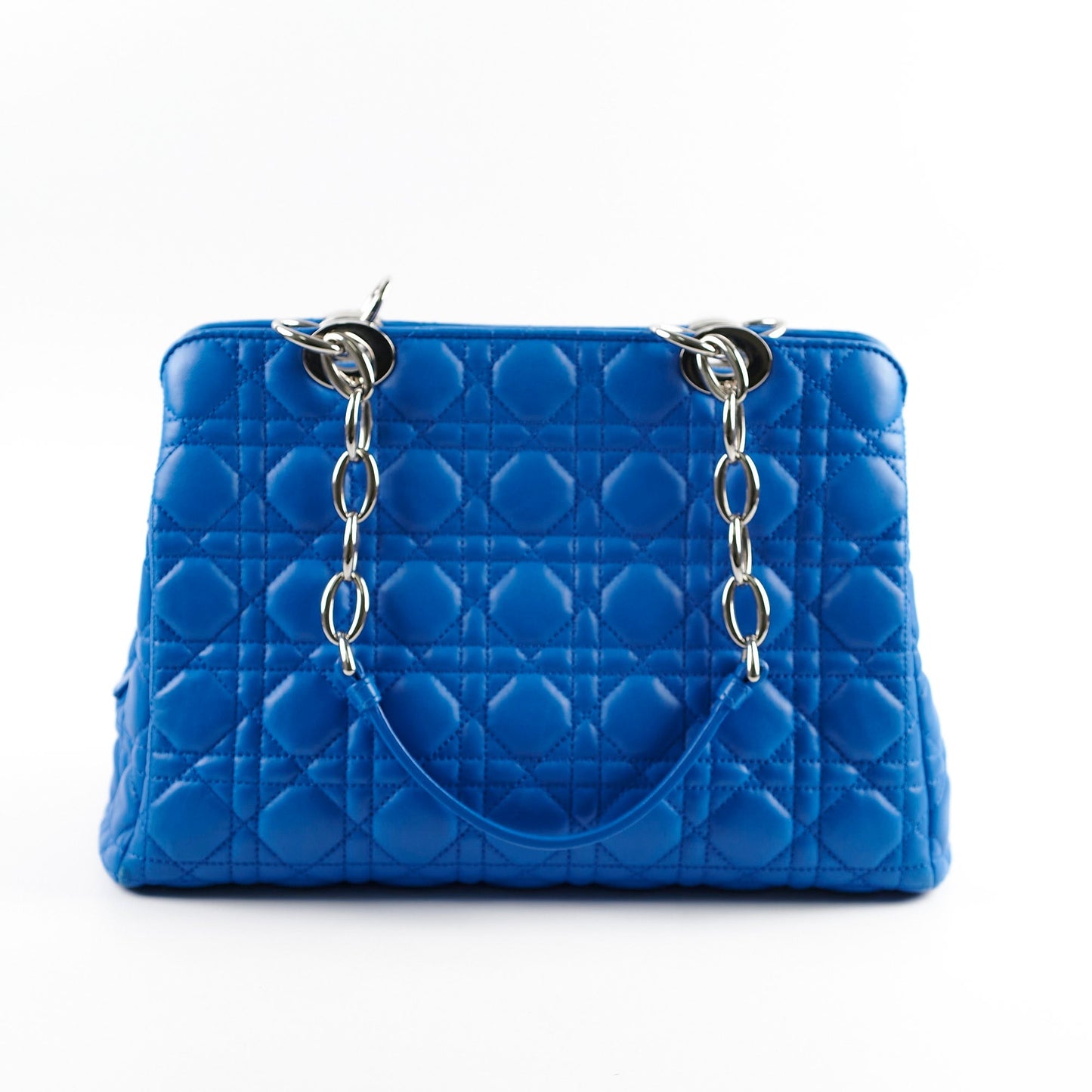 Dior Christina Cannage Shopping Tote Leather Blue Shoulder Bag