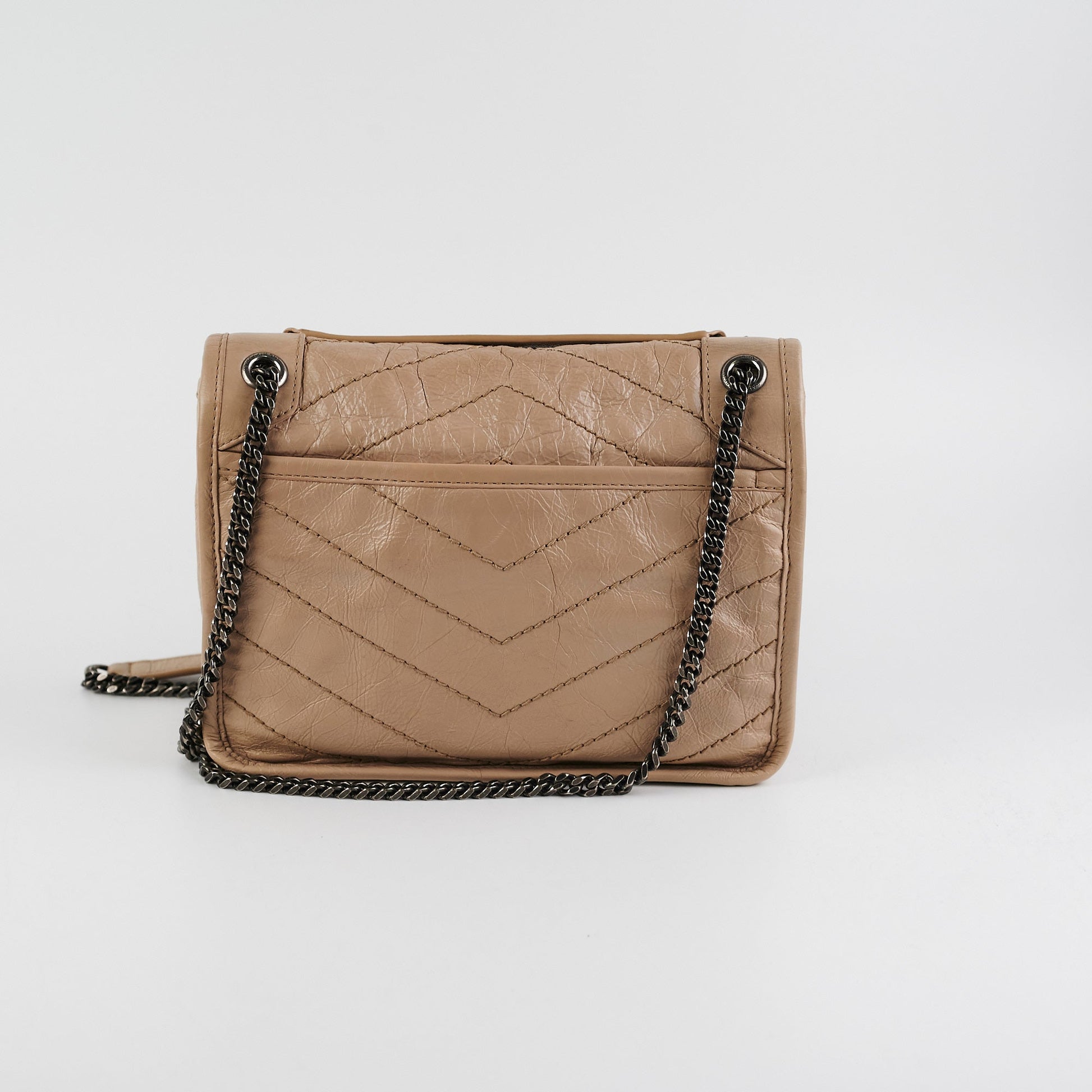YSL Saint Laurent Niki Grey Shoulder Bag Brown Gray Baby