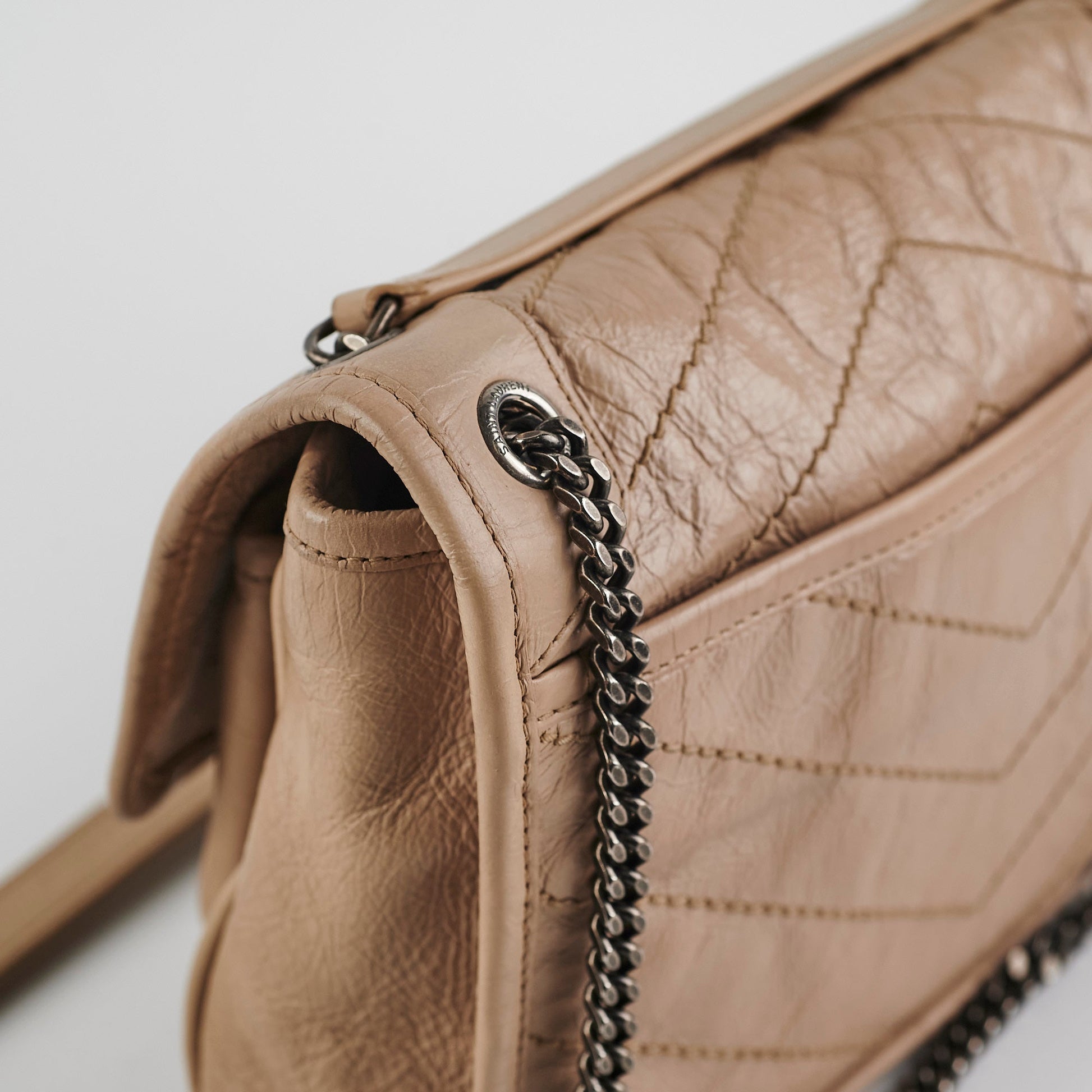 YSL Saint Laurent Niki Grey Shoulder Bag Brown Gray Baby
