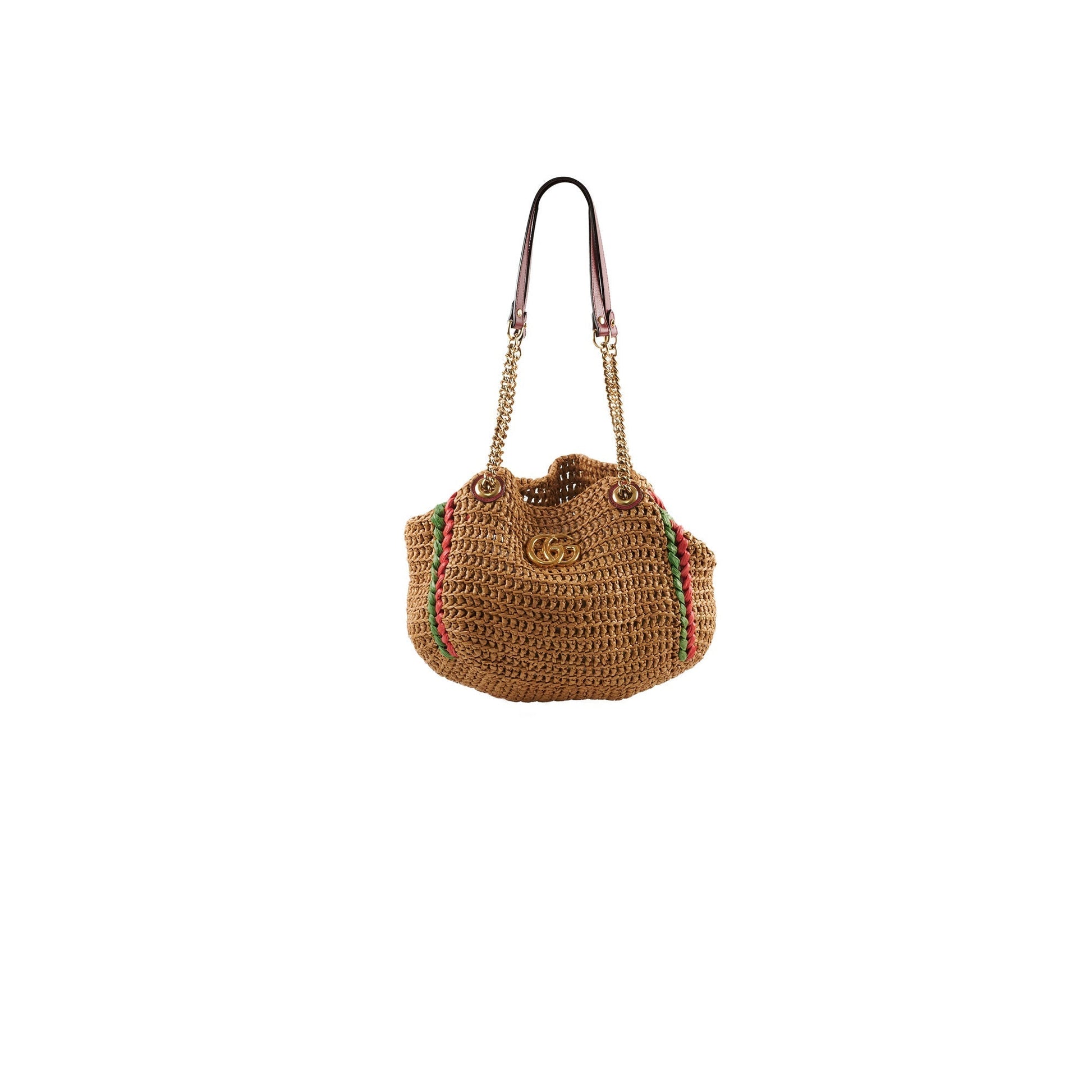 Gucci Marmont Limited Edition Chain Tote Natural Raffia Red Shoulder Bag