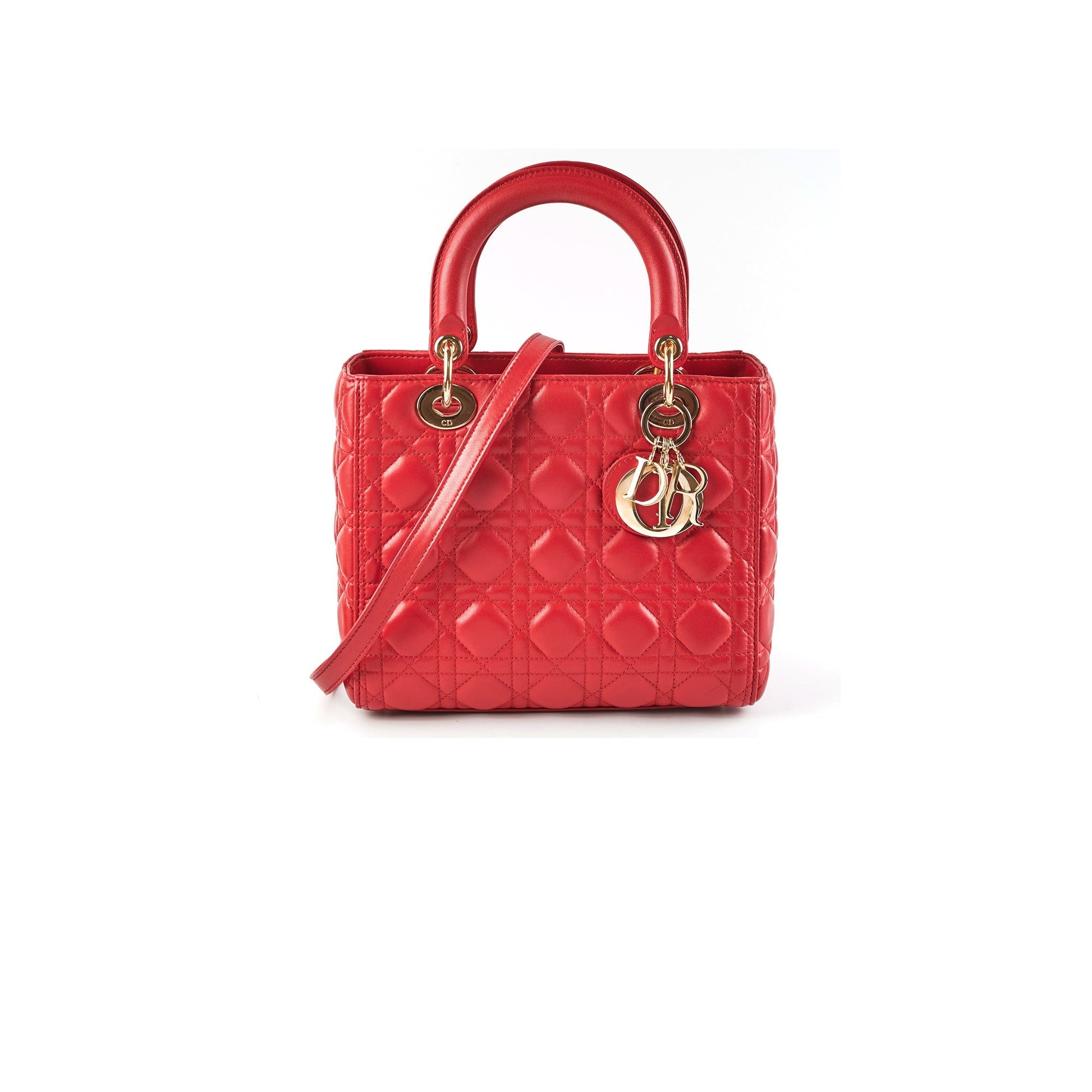 Dior Christian Lady Bag Lambskin Red Medium Shoulder Bag