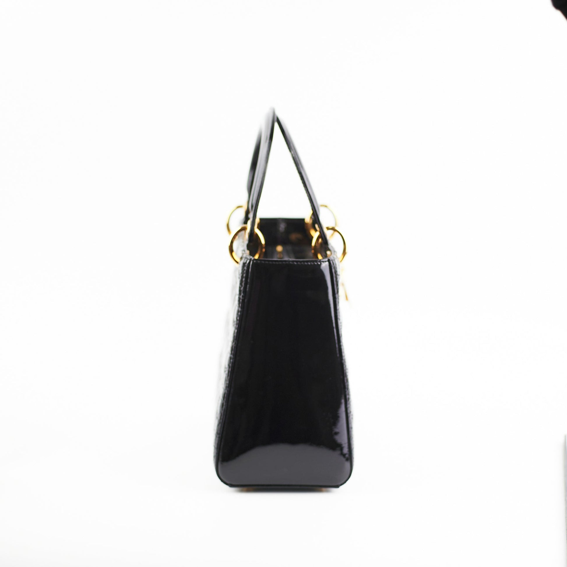 Dior Christian Lady Bag Patent Black Medium Shoulder Bag