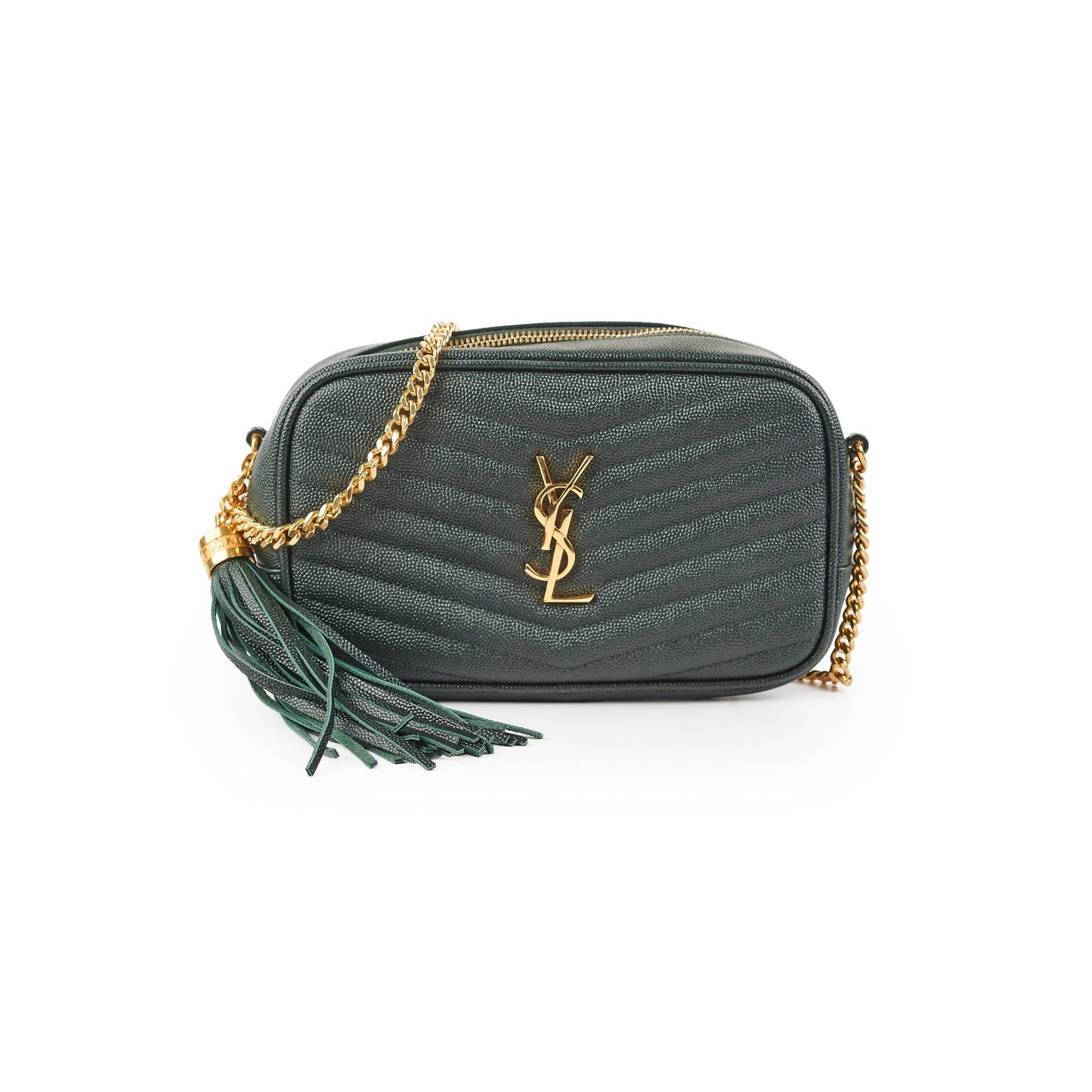 YSL Saint Laurent Kate Tassle Dark Crossbody Bag Green Small
