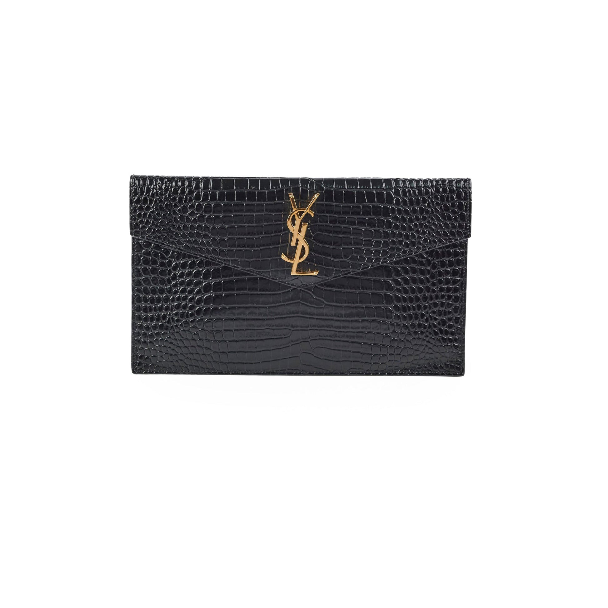 YSL Saint Laurent Croc Clutch Embossed Clutch Bag