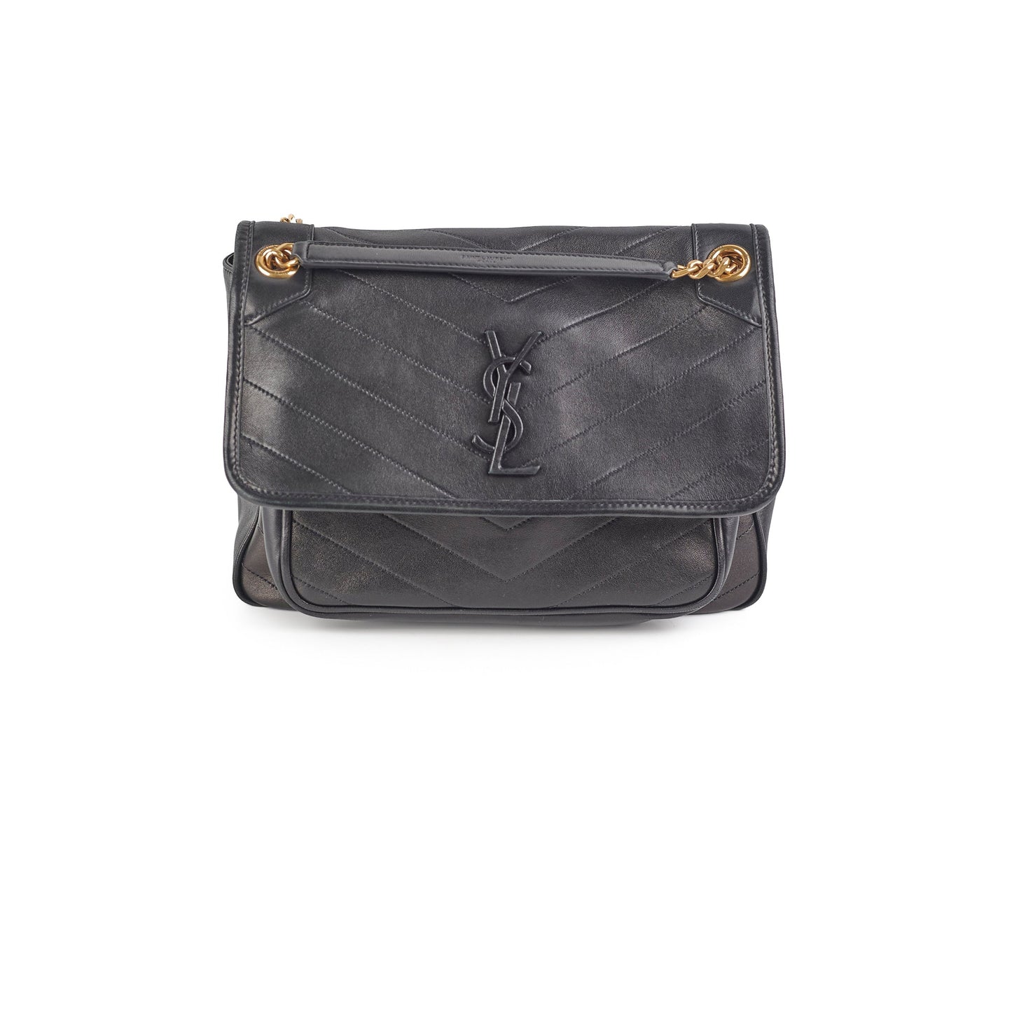 YSL Saint Laurent Niki Shoulder Bag Leather Black Medium Shoulder Bag Black