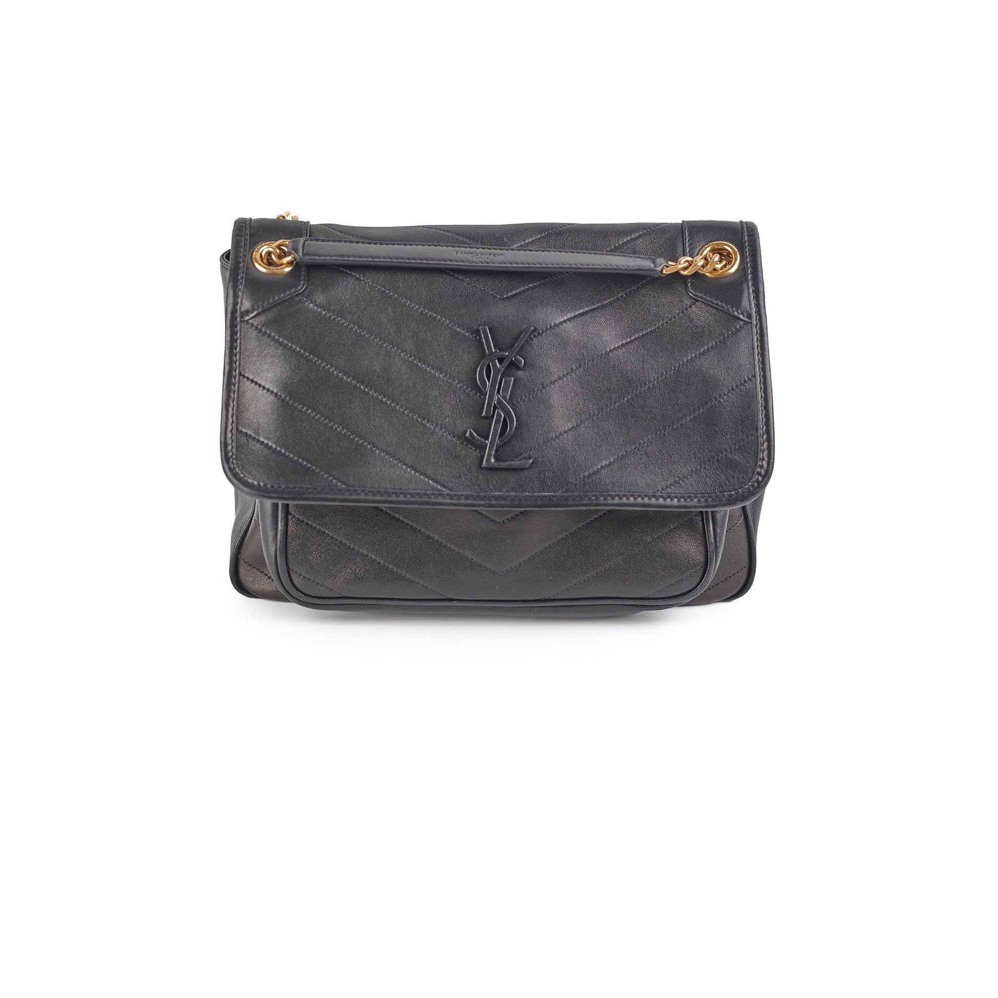YSL Saint Laurent Niki Shoulder Bag Leather Black Medium Shoulder Bag Black