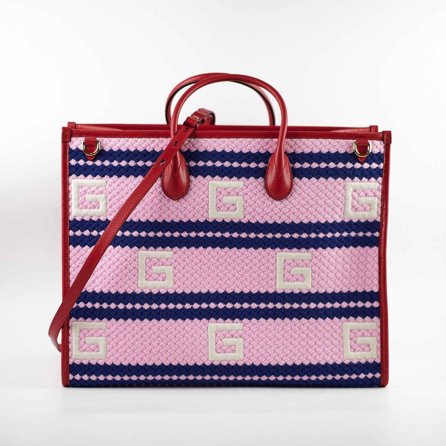 Gucci Fabric Embroidered Sydney Tote Bag Blue Shoulder Bag